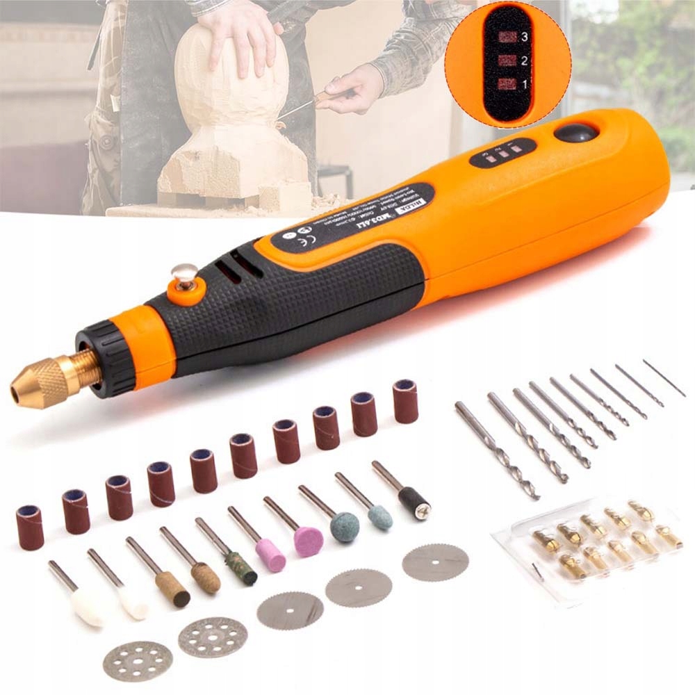 Akumulátorová Mini Přesná Bruska Multitool Usb 15000 Ot/min Příslušenství