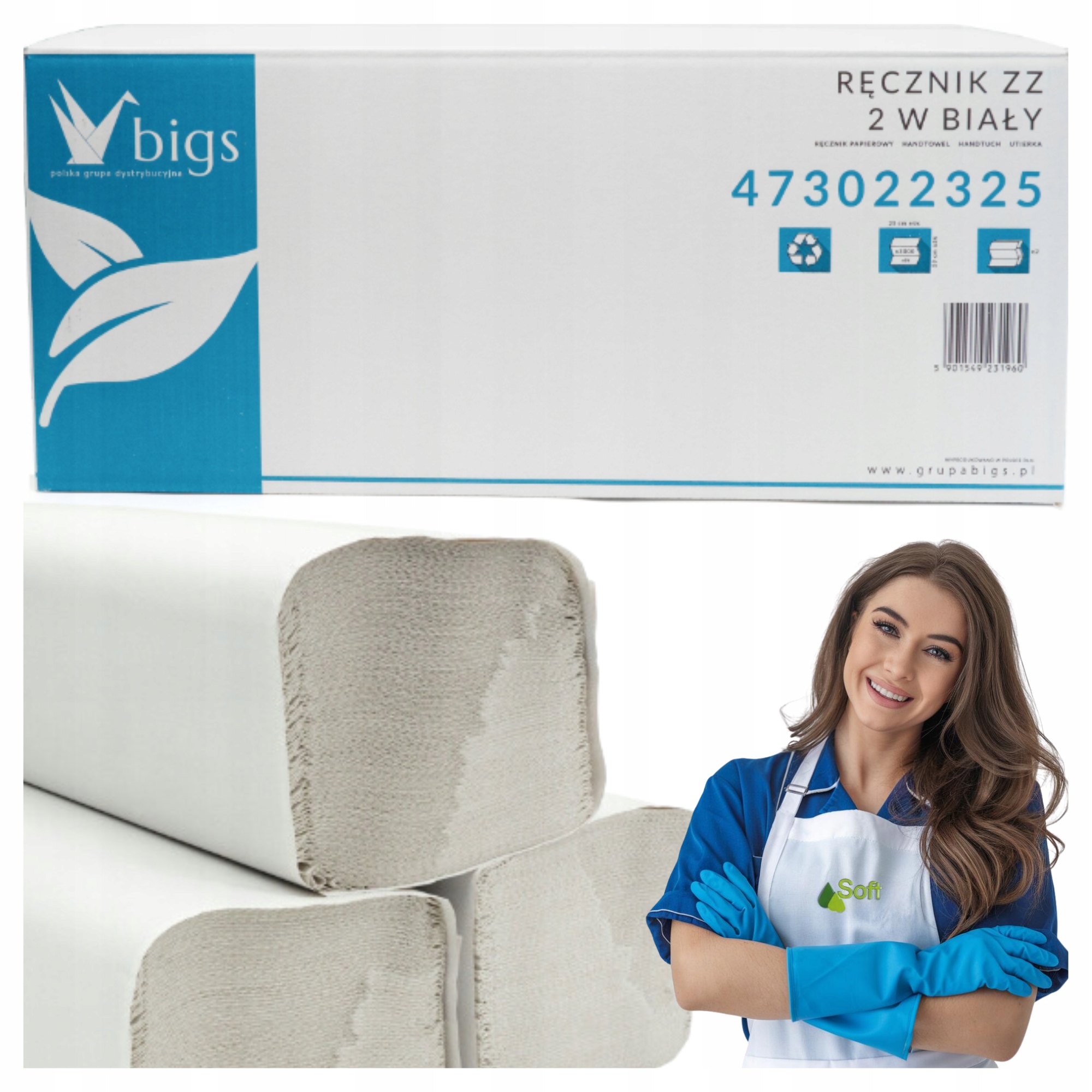 Ręcznik Papierowy Zz Biały 75%, 2 Warstwowy Klejony Mocny Chłonny 3000 szt