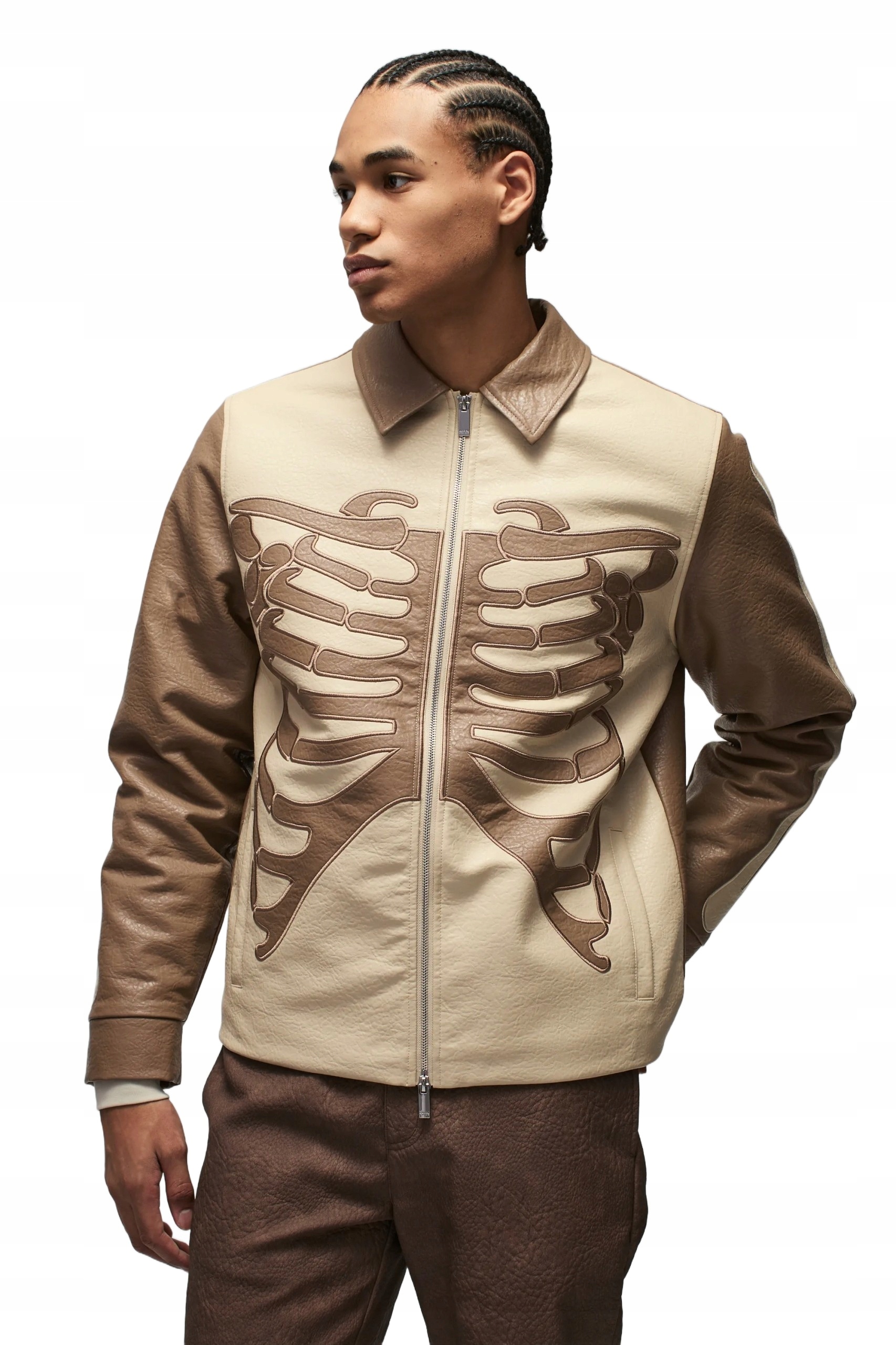 Boohooman Pánská Bunda Ramoneska Béžovo-hnědá S Aplikací L Z3A