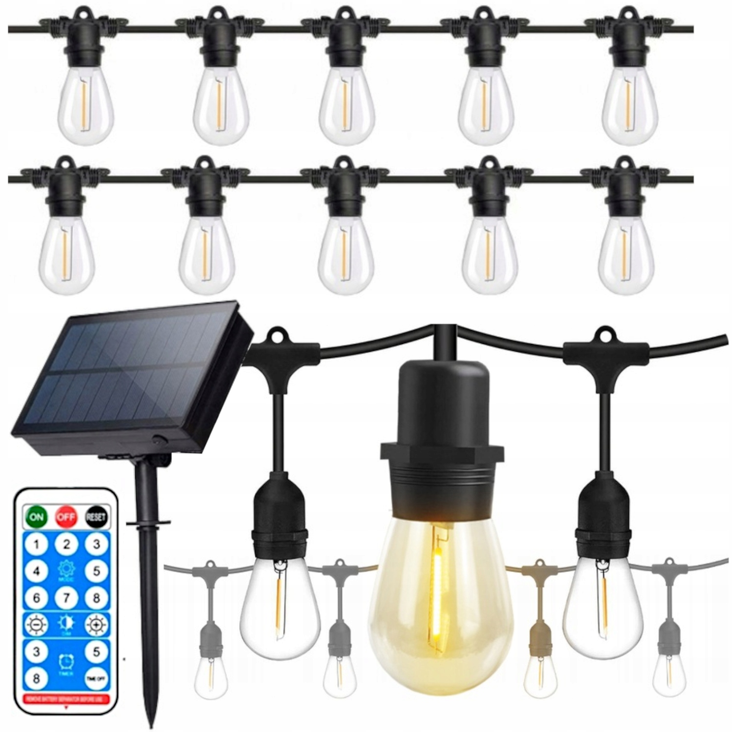 Solární Zahradní Girlanda 10 M Se Solárním Panelem Na Terasa Balkon Altán