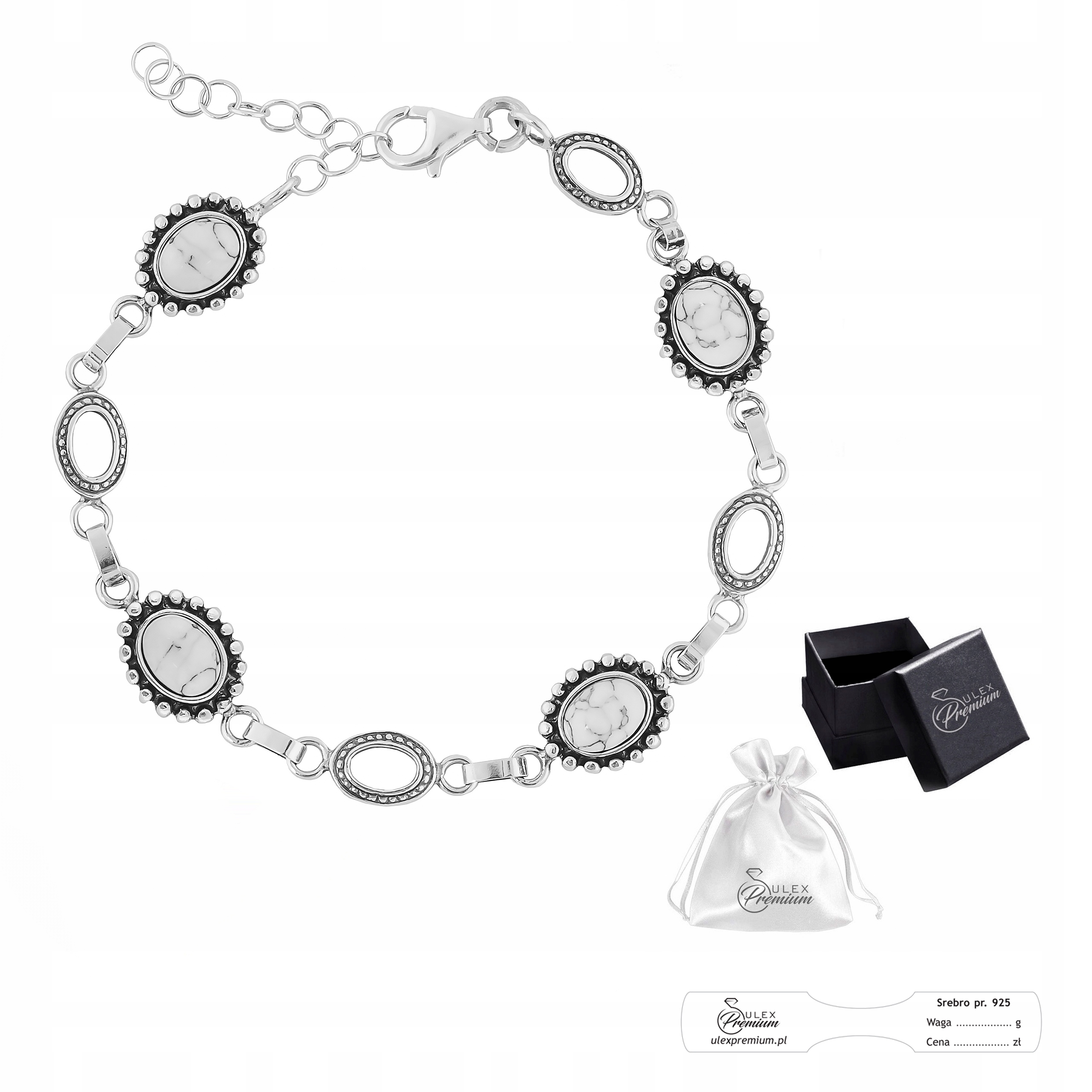 Elegantní náramek stříbro pr 925 Dámský náramek s přírodním howlitem