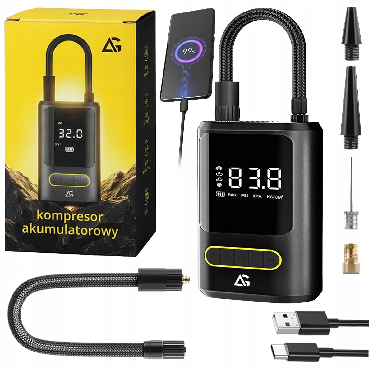 Pompka Rowerowa Kompresor Samochodowy Bezprzewodowy 80W 4000mAh Powerbank