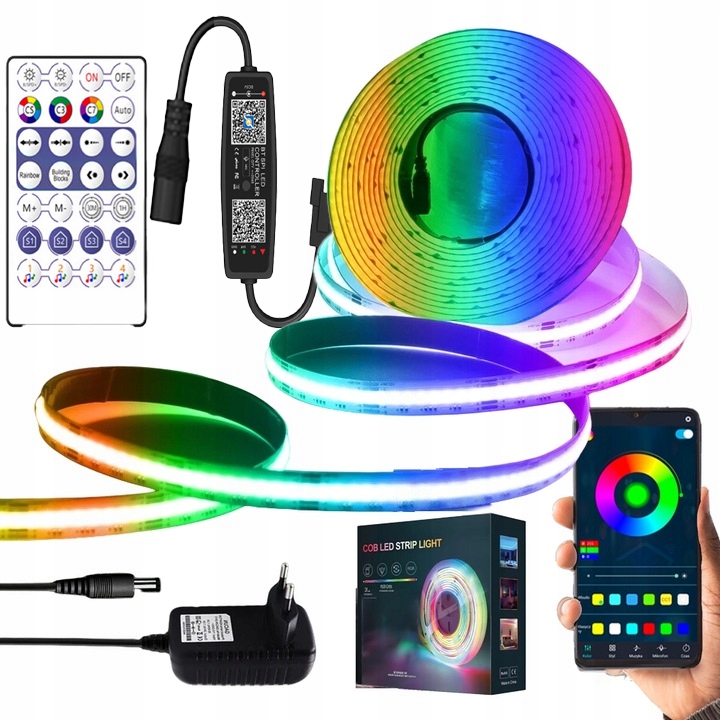 Led Pásek 5M Cob Neon Rgbic 576LEDM WS2811 Bluetooth Aplikace Dálkový Ovladač Sada
