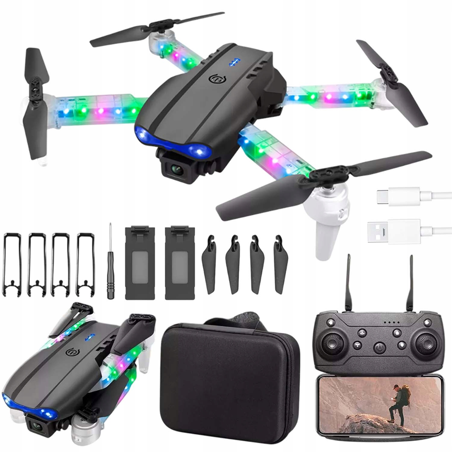 DRON Z PODŚWIETLENIEM LED