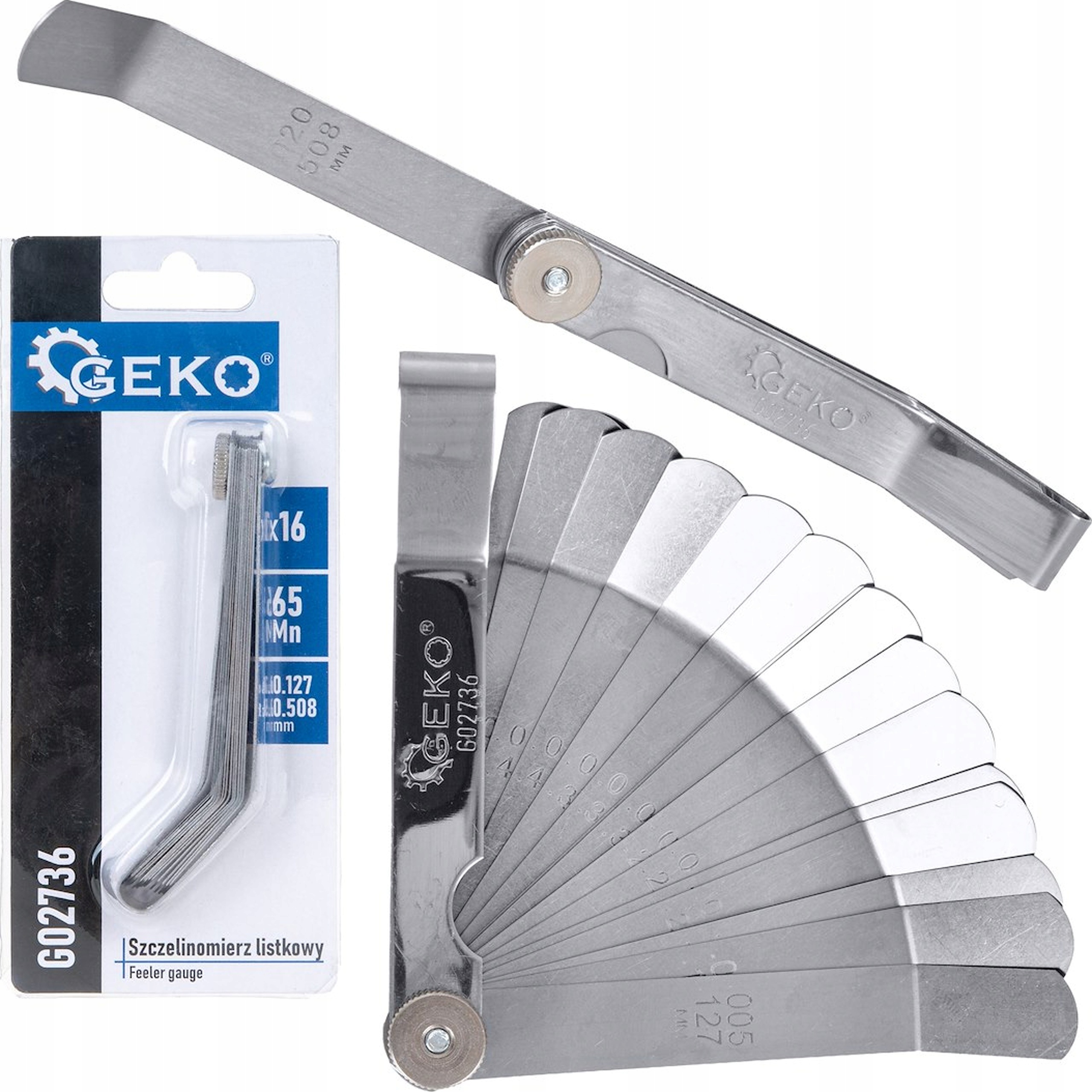 Geko Szczelinomierz listkowy odgięty 16 listków 0.127-0.508mm