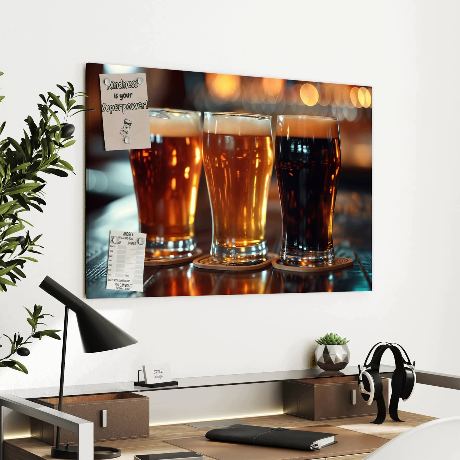 Magnetická tabule Tři Půllitry do piva Bar 90 × 60 cm