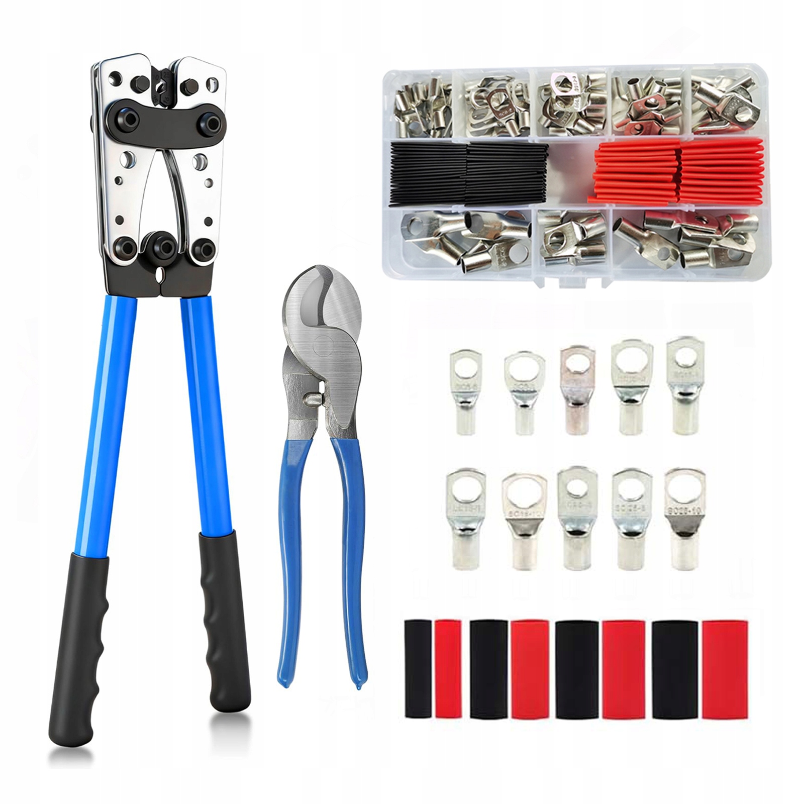 Šestihranné krimpovací kleště na vodiče 10-0AWG 6-50mm² s štípačkou, 120 ks konců