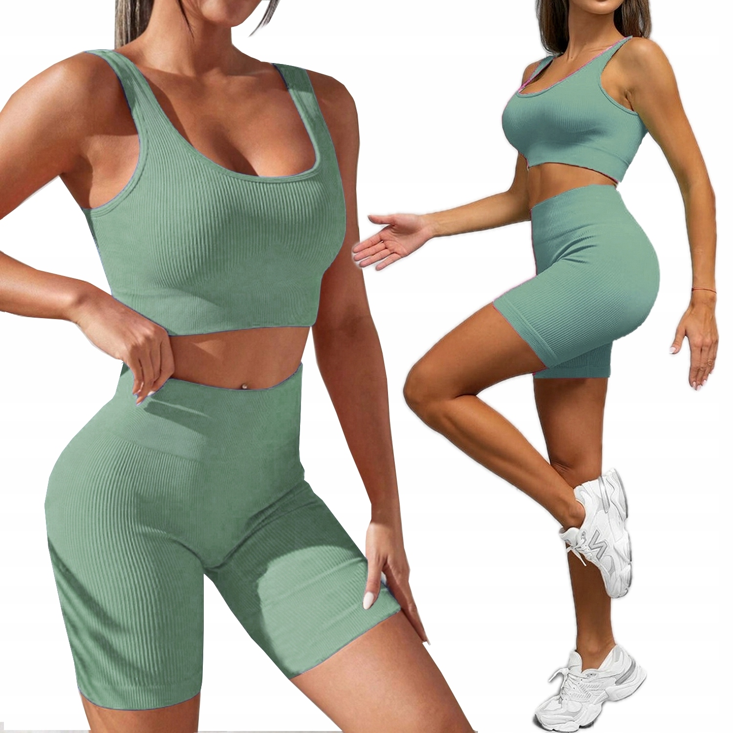 Sportowy Komplet Fitness Siłownia Prążkowany Modelujący Kolarki Top 4/5XL