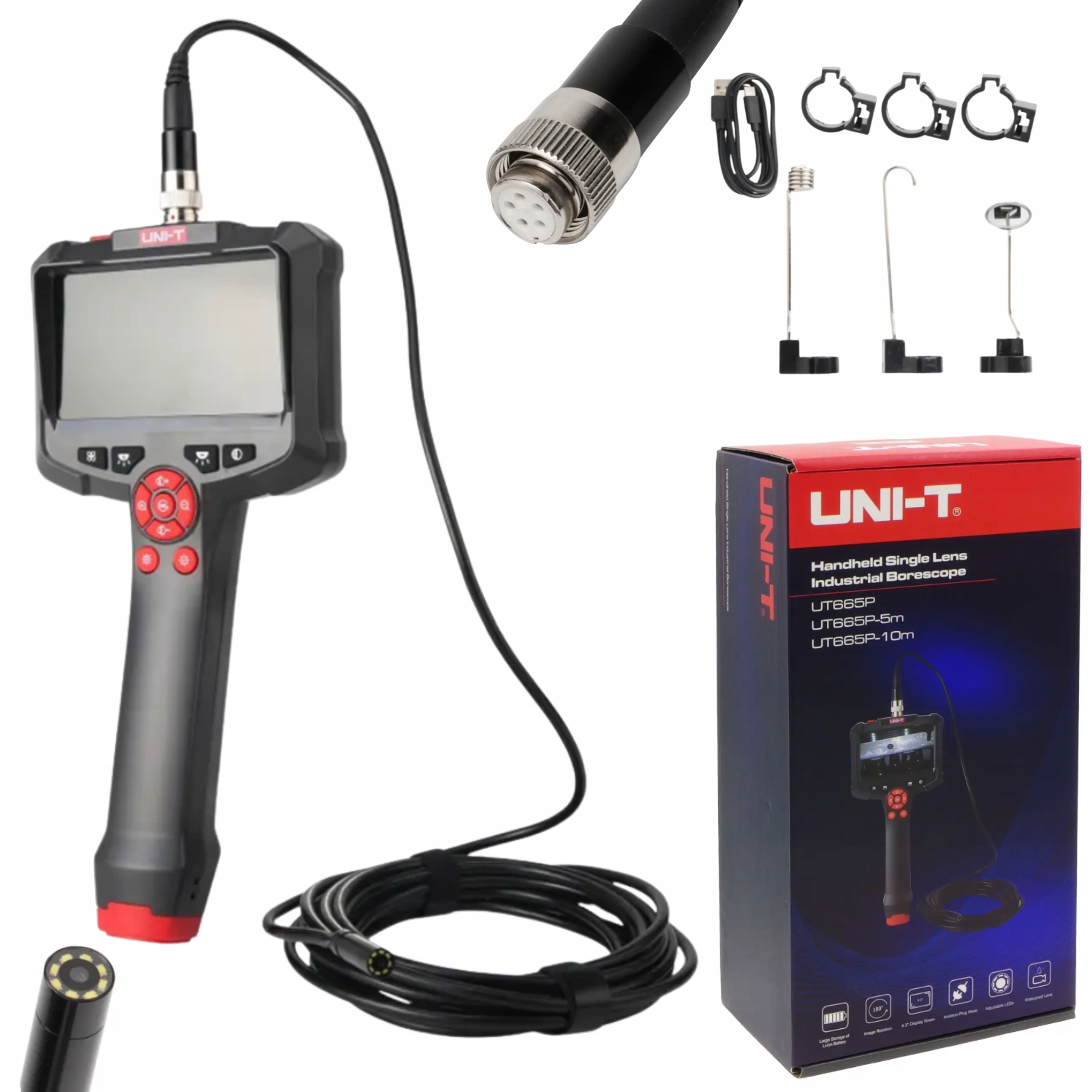 Kamera inspekcyjna endoskop ręczny ekran 4.3″ sonda IP67 Uni-t UT-665P