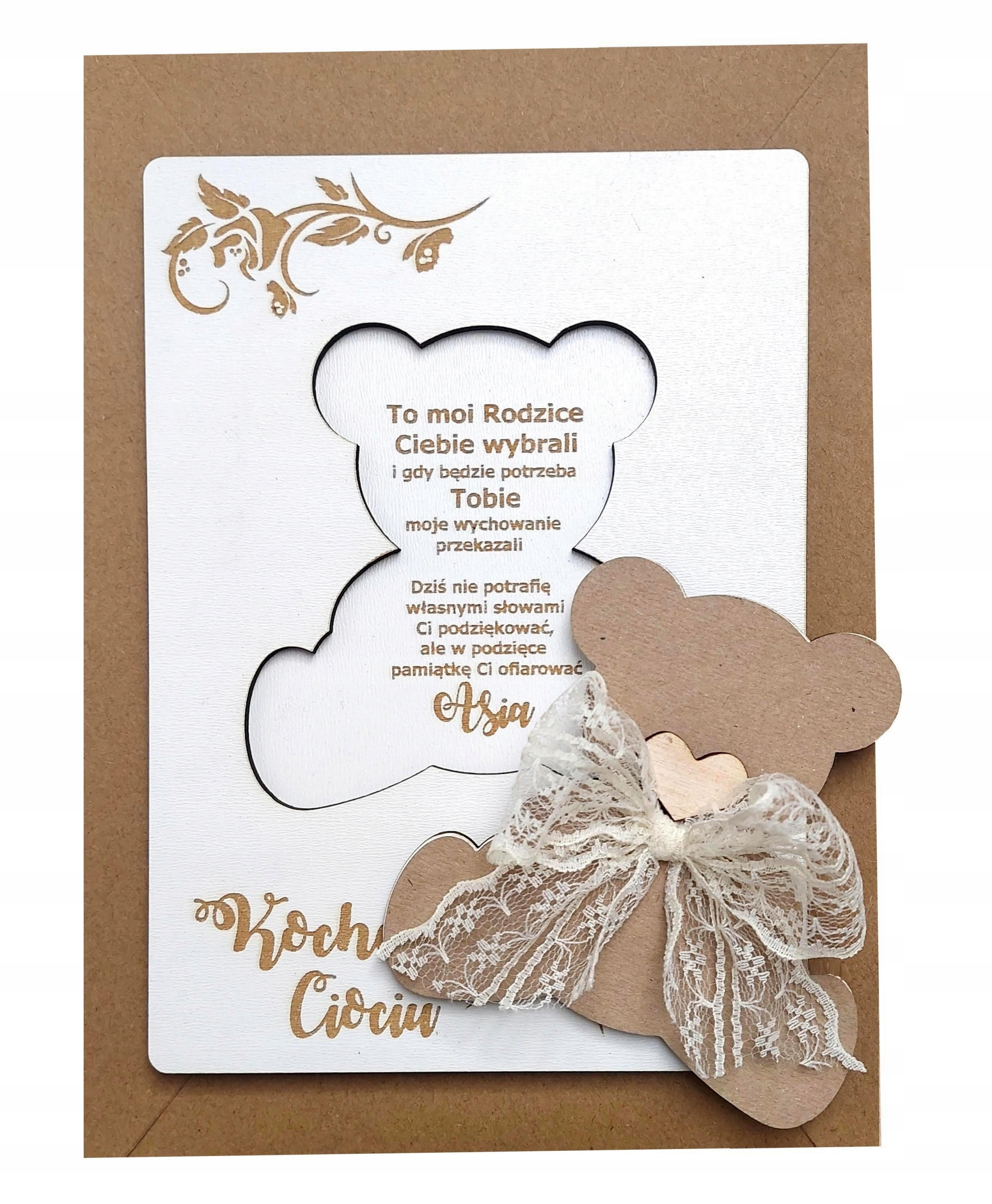 Podziękowanie dla CHRZESTNYCH duży mis RUSTYK 2szt Kolor biały