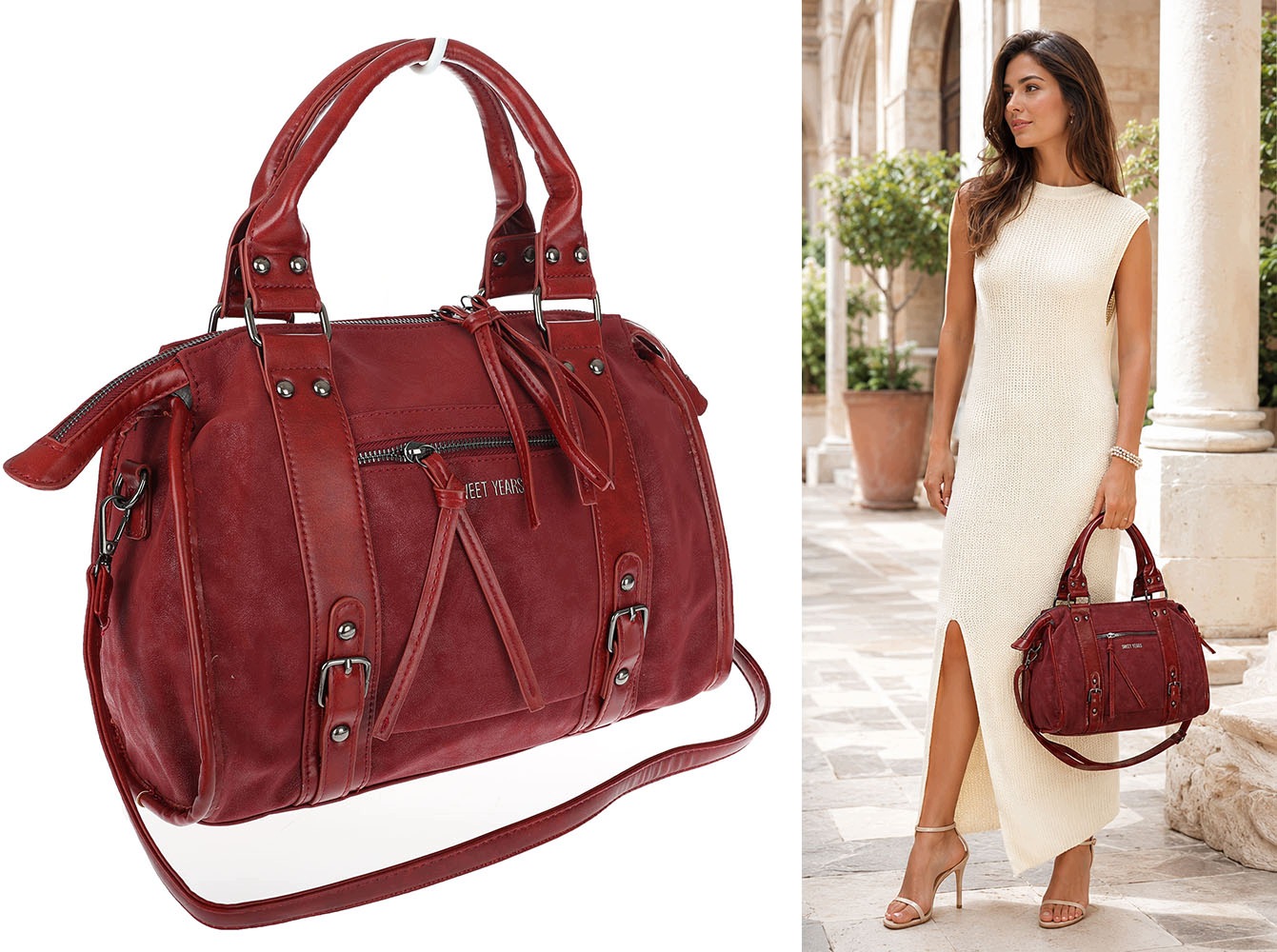 Dámská shopper kabelka kufřík módní taška do školní práce WS518 Červená