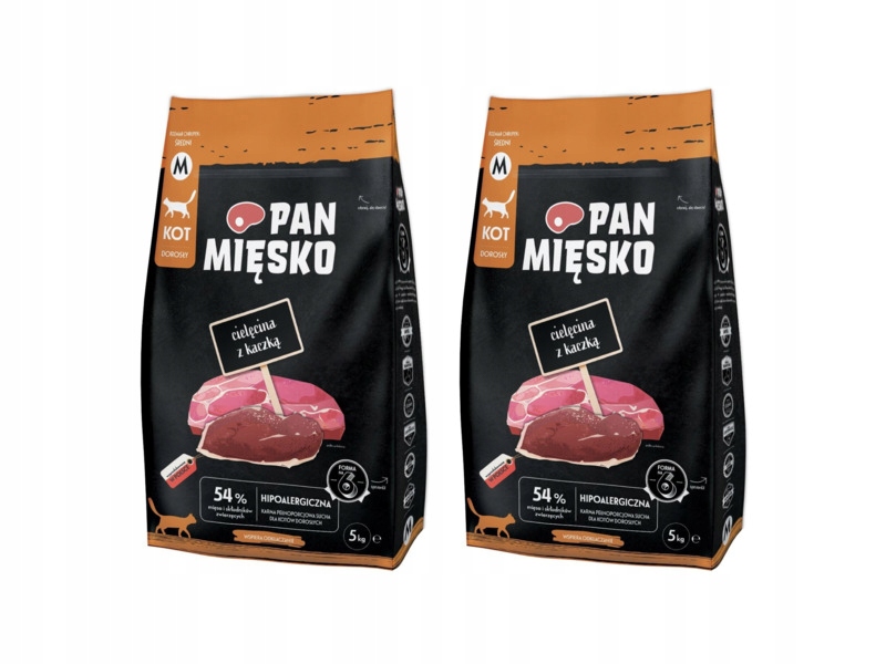 Karma dla kota Pan Mięsko Cielęcina z kaczką M 5 kg x2