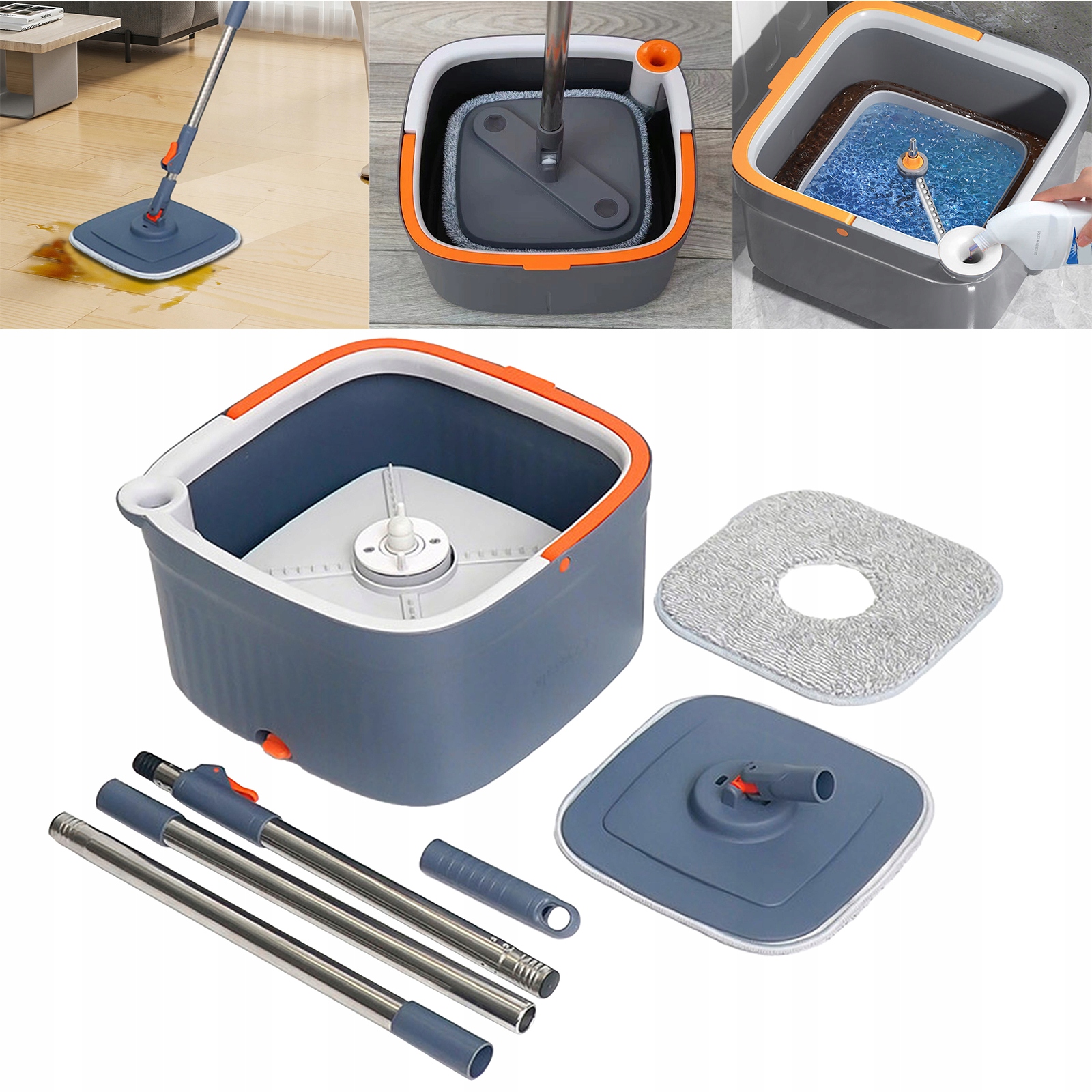 Levně Sada Rotačního Mopu A Kbelíku Pro Domácnost, Otočná A Odnímatelná