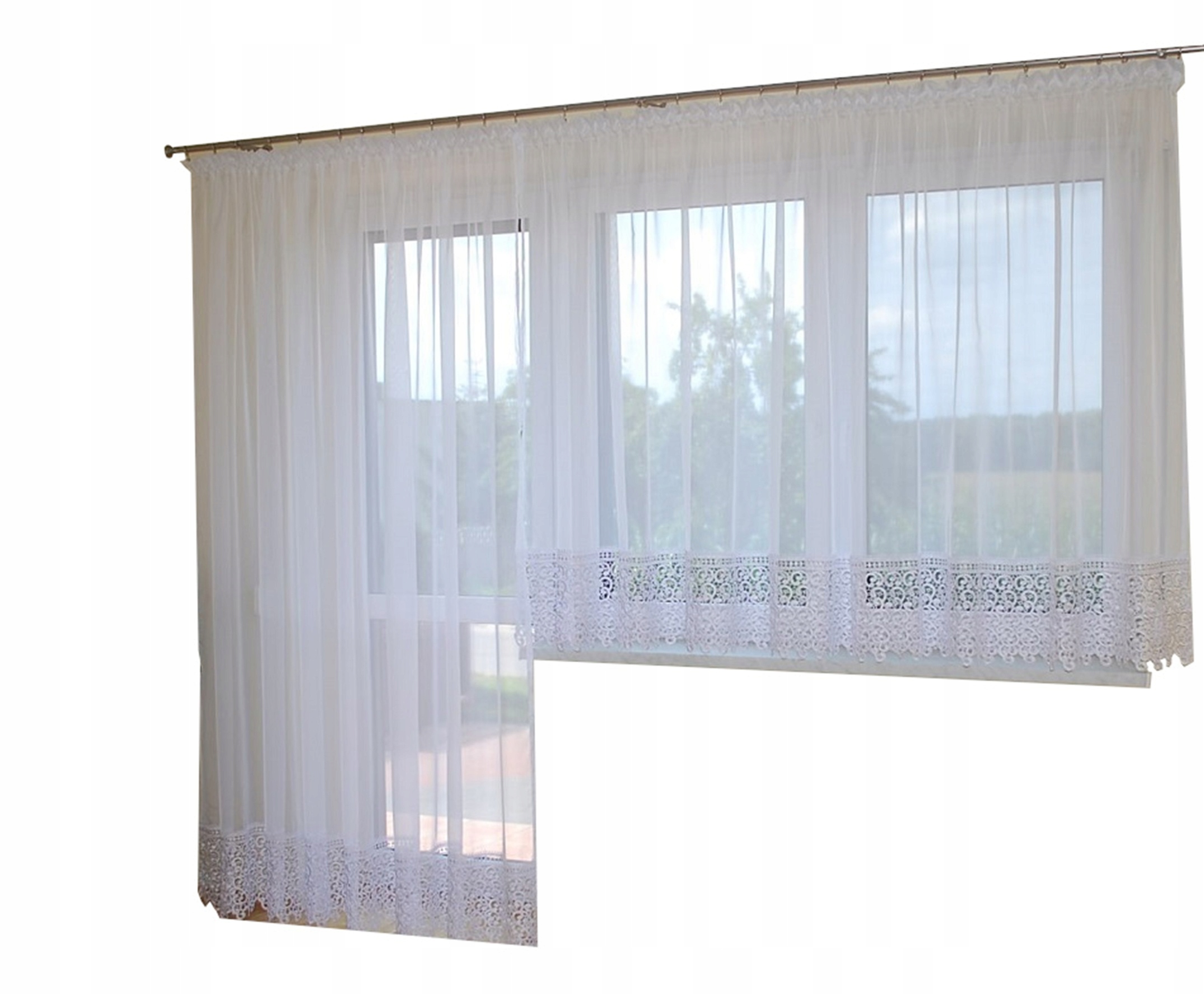 Komplet Firan 400x160 200x230 do salonu koronka 20 cm Biała