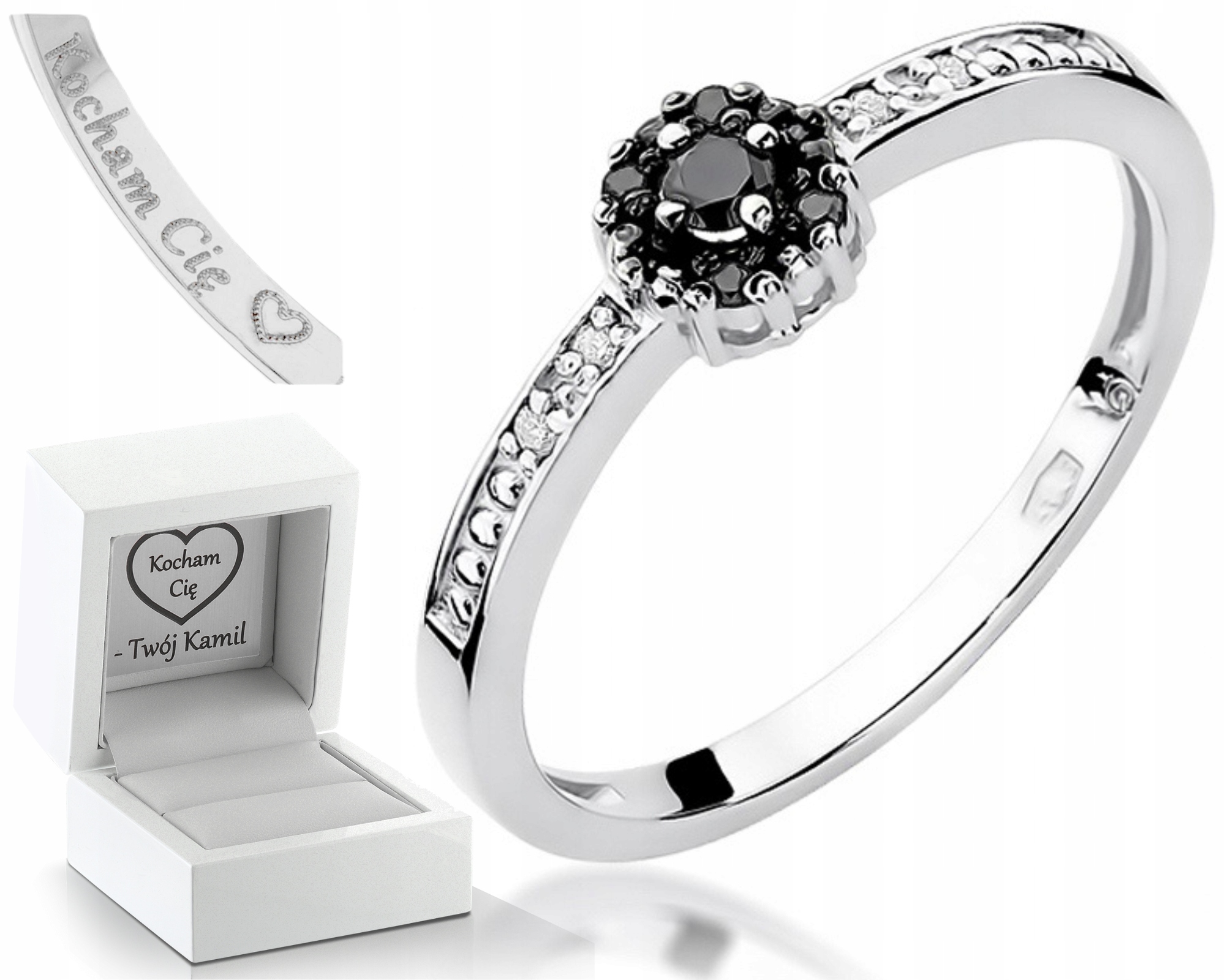 Prstýnek – Černé Brilianty – Bílé Zlato