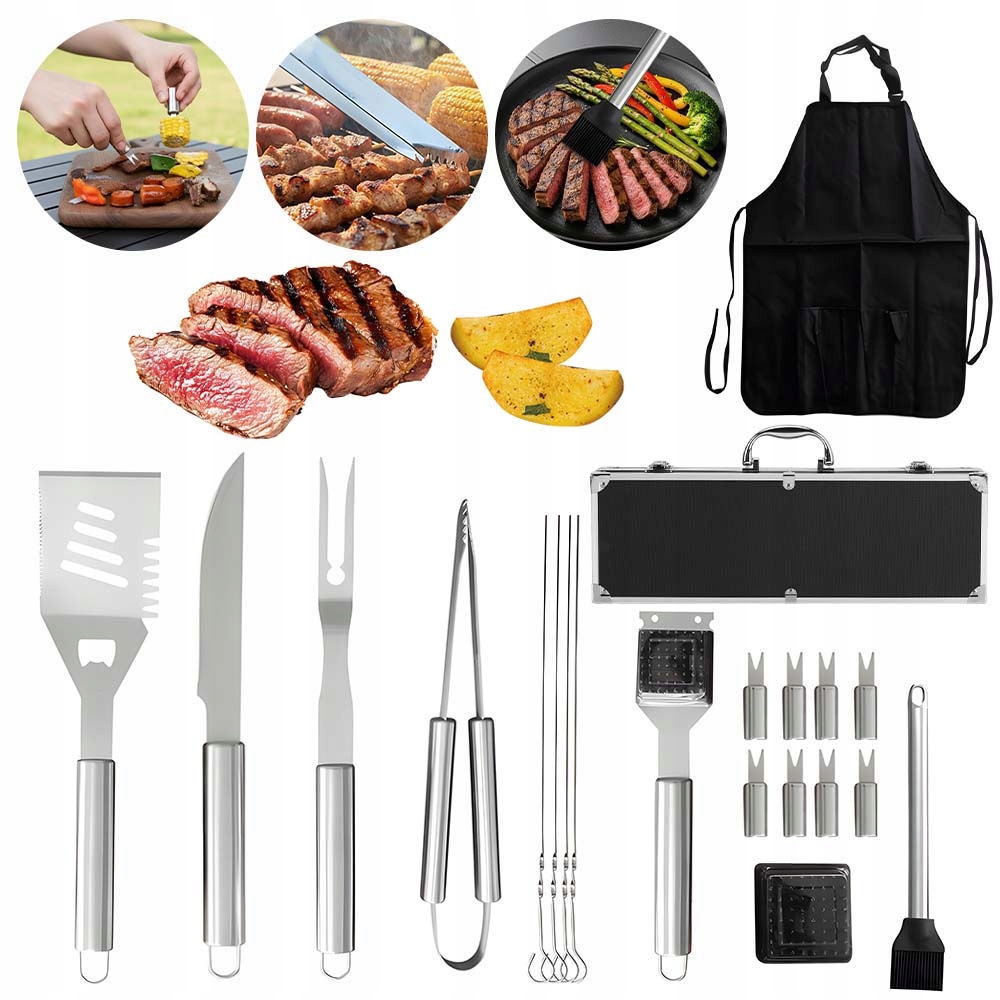 Sada Grilovacích Příborů Bbq Příslušenství Náčiní Nerezová Ocel Kufr
