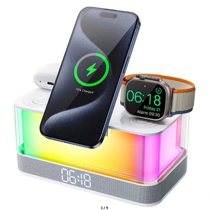 Reproduktor QXF-R8 s Bluetooth dokovací stanicí, hodinami, lampou, Led budíkem