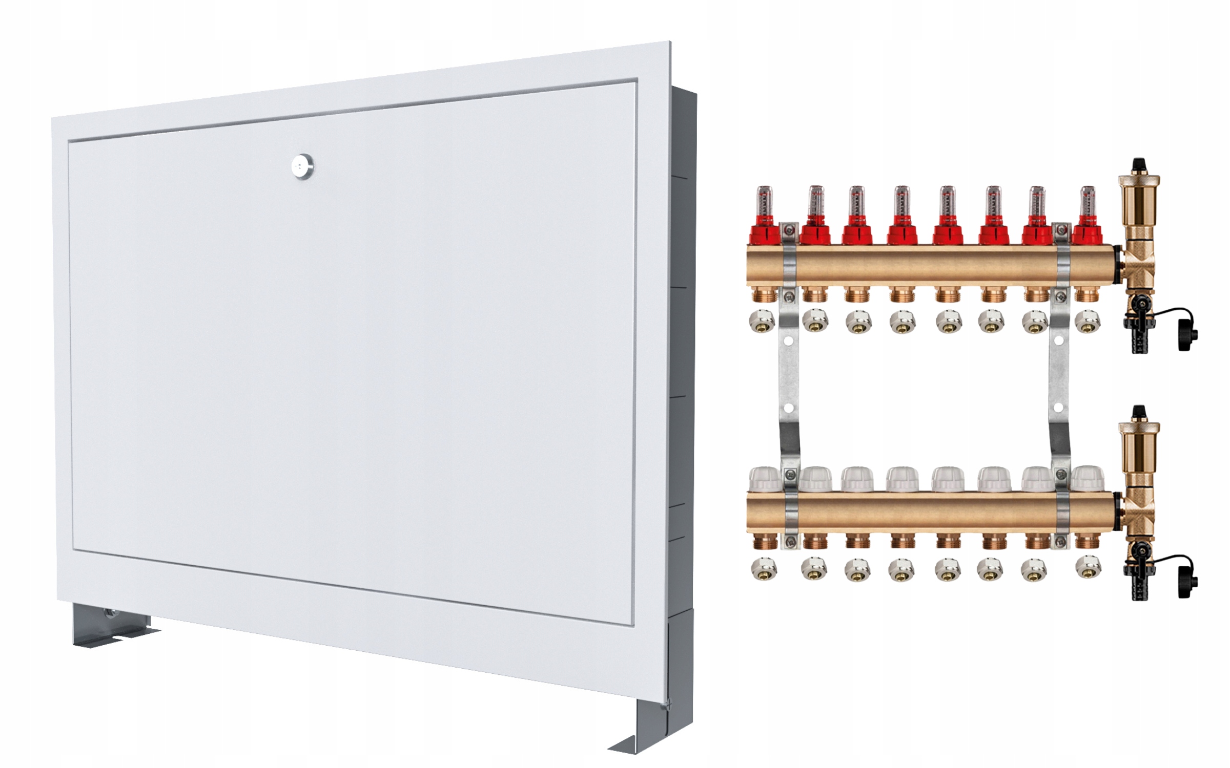 Mosazný Rozdělovač 8 Sekcí Spojky Podomítková Skříňka
