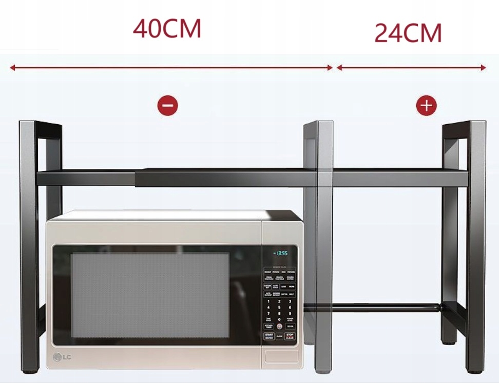 PÓŁKA REGULOWANA STOJAK DO KUCHNI NA MIKROFALÓWKĘ + 6 HACZYKÓW Materiał inny