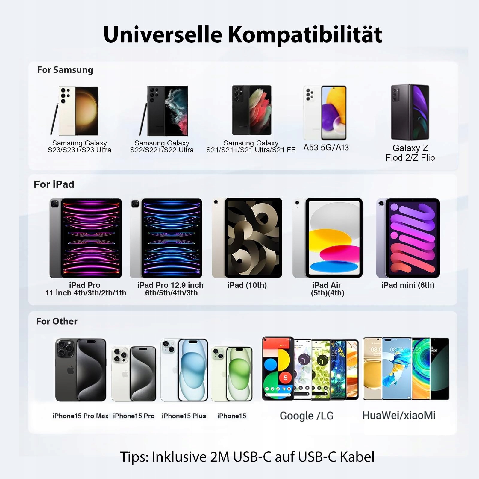 QACKENM Ładowarka USB C 25W z Kablem 2M do Telefonów Galaxy S24 S23 S22 S21 — miniatura 7