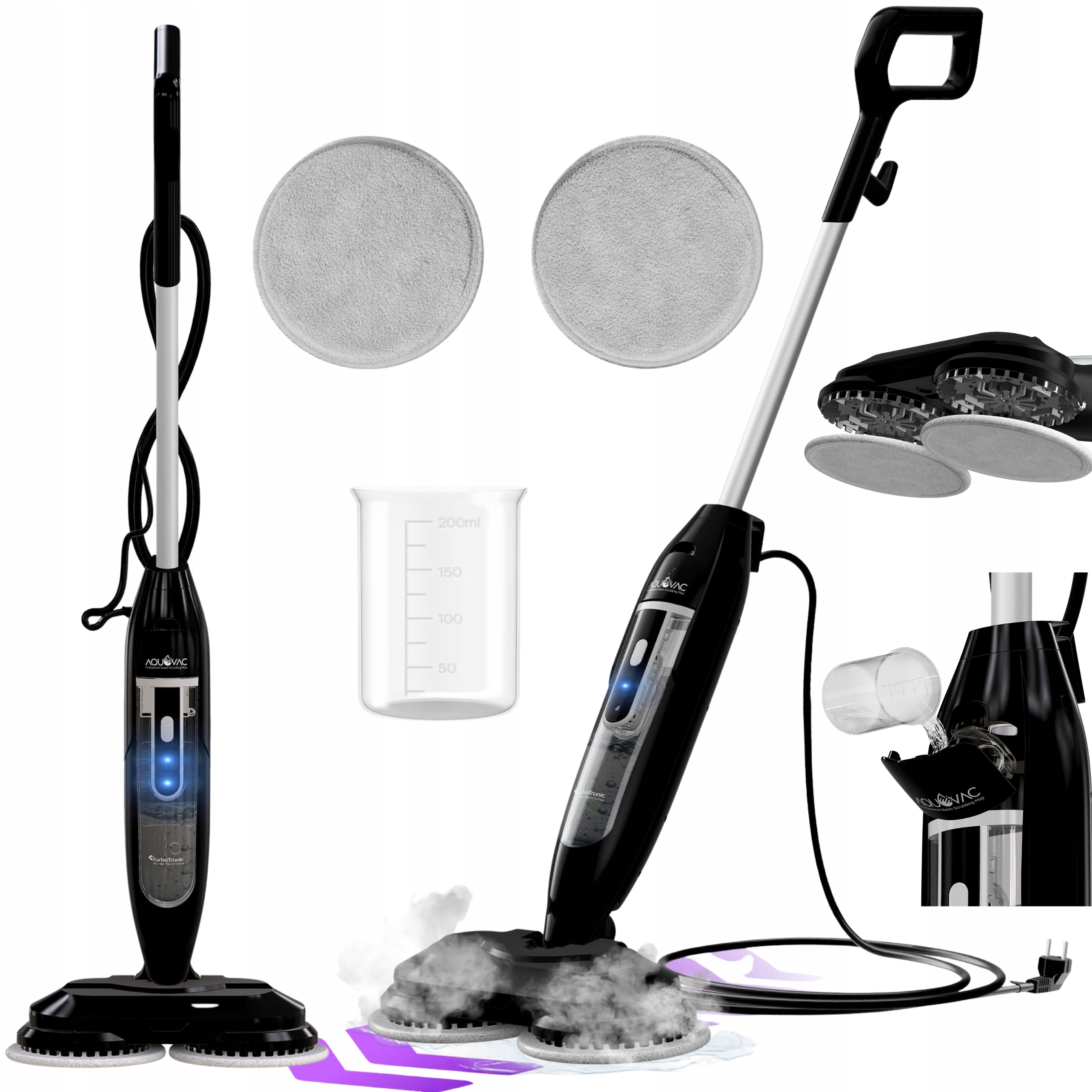 Mop Parowy Obrotowy Myjka Parowa 1200W 110°C Pady Myjące Z Mikrofibry