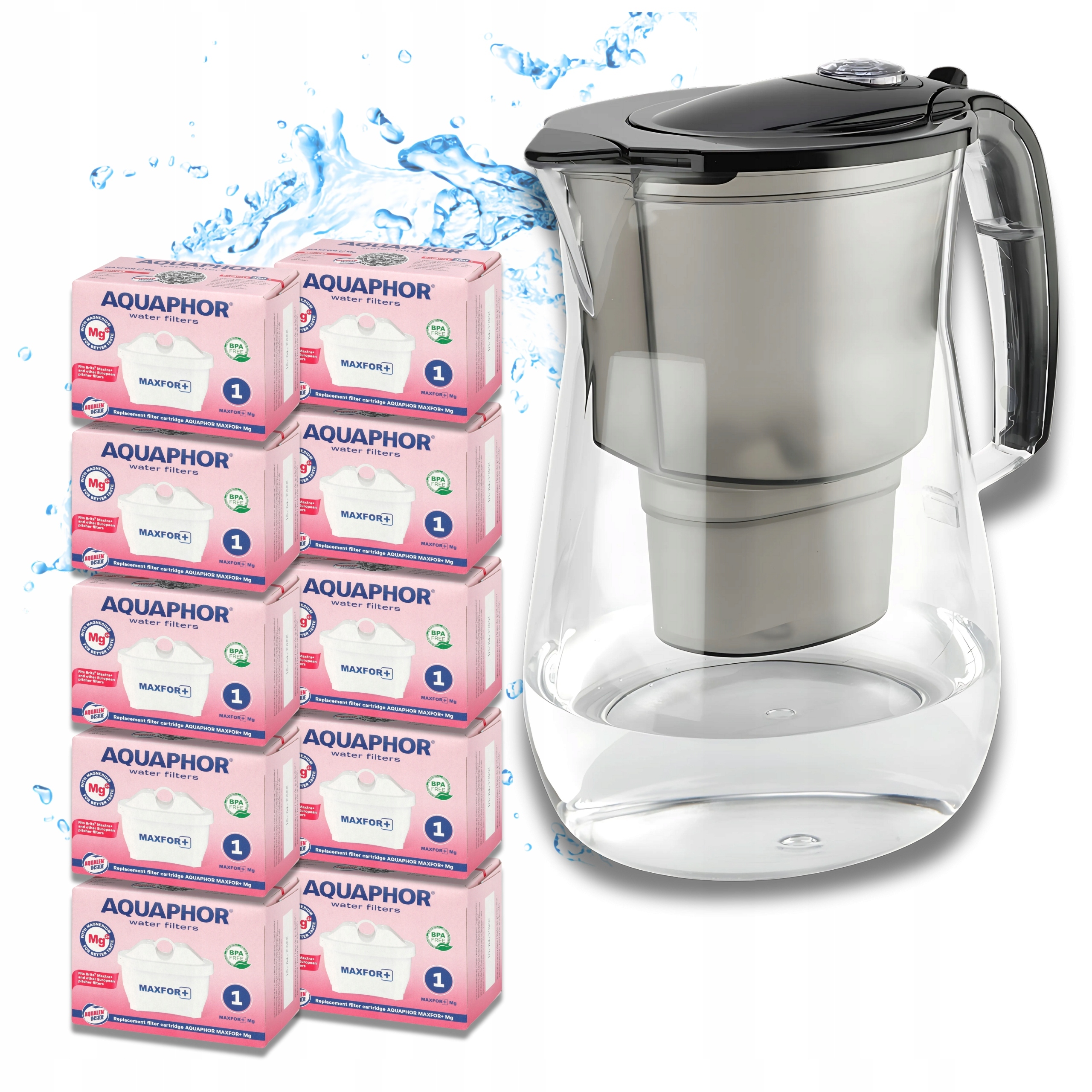Džbán Aquaphor Onyx černý filtrační sada filtrů (10 x Maxfor Mg)
