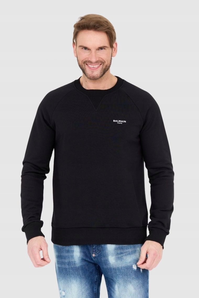Balmain Czarna bluza męska z małym aksamitnym logo S