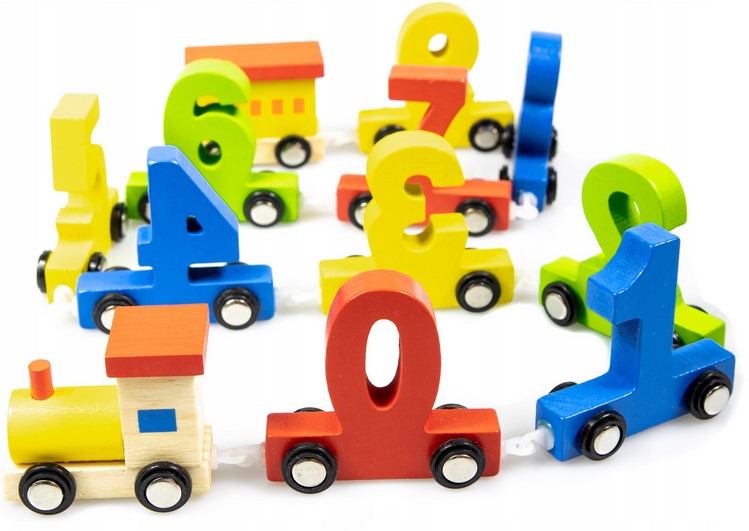DREWNIANA KOLEJKA LOKOMOTYWA POCIĄG NAUKA CYFERKI Płeć chłopcy dziewczynki