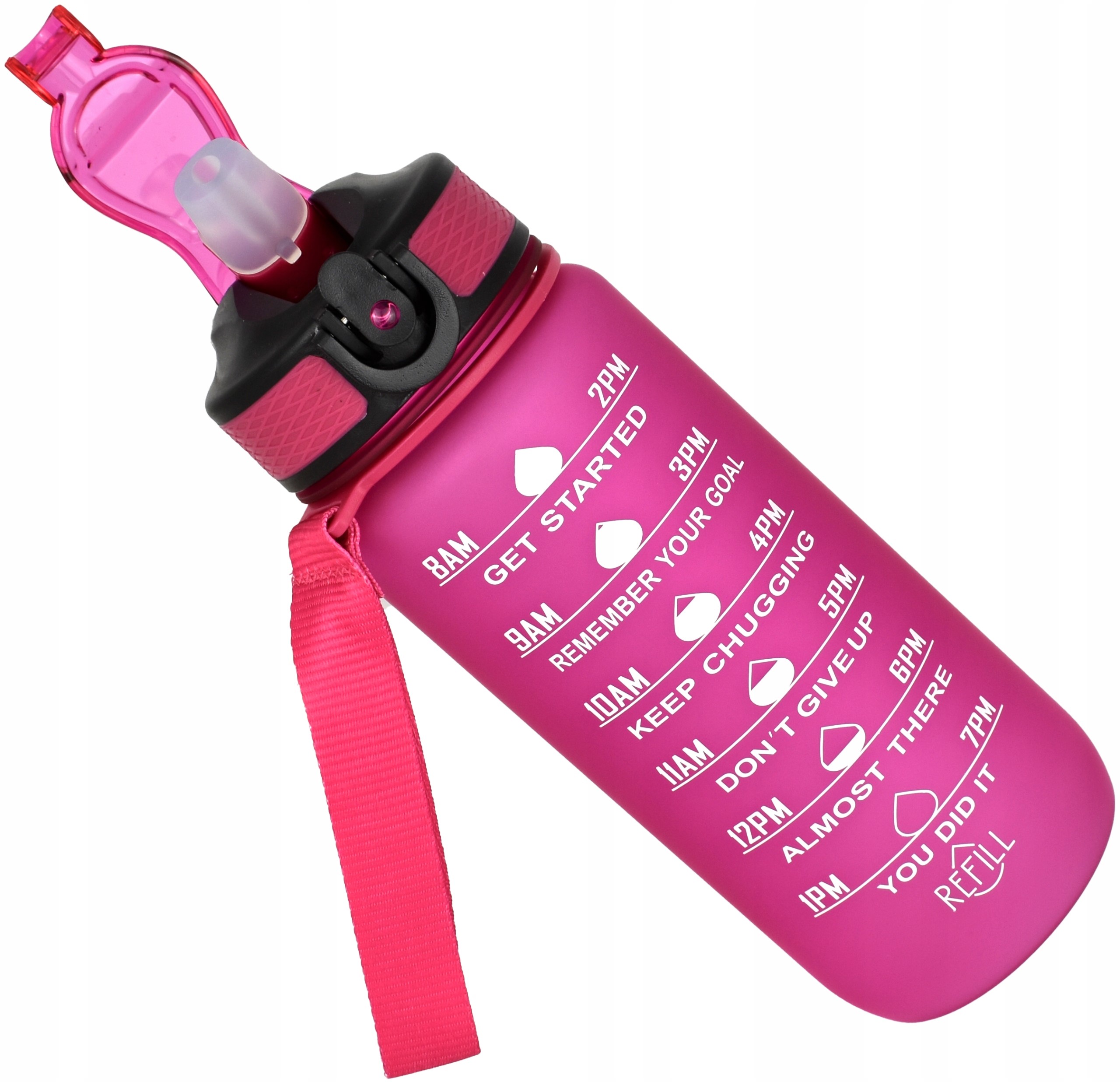 Butelka na wodę motywacyjna ze słomką 700ml Różowa Stan opakowania oryginalne