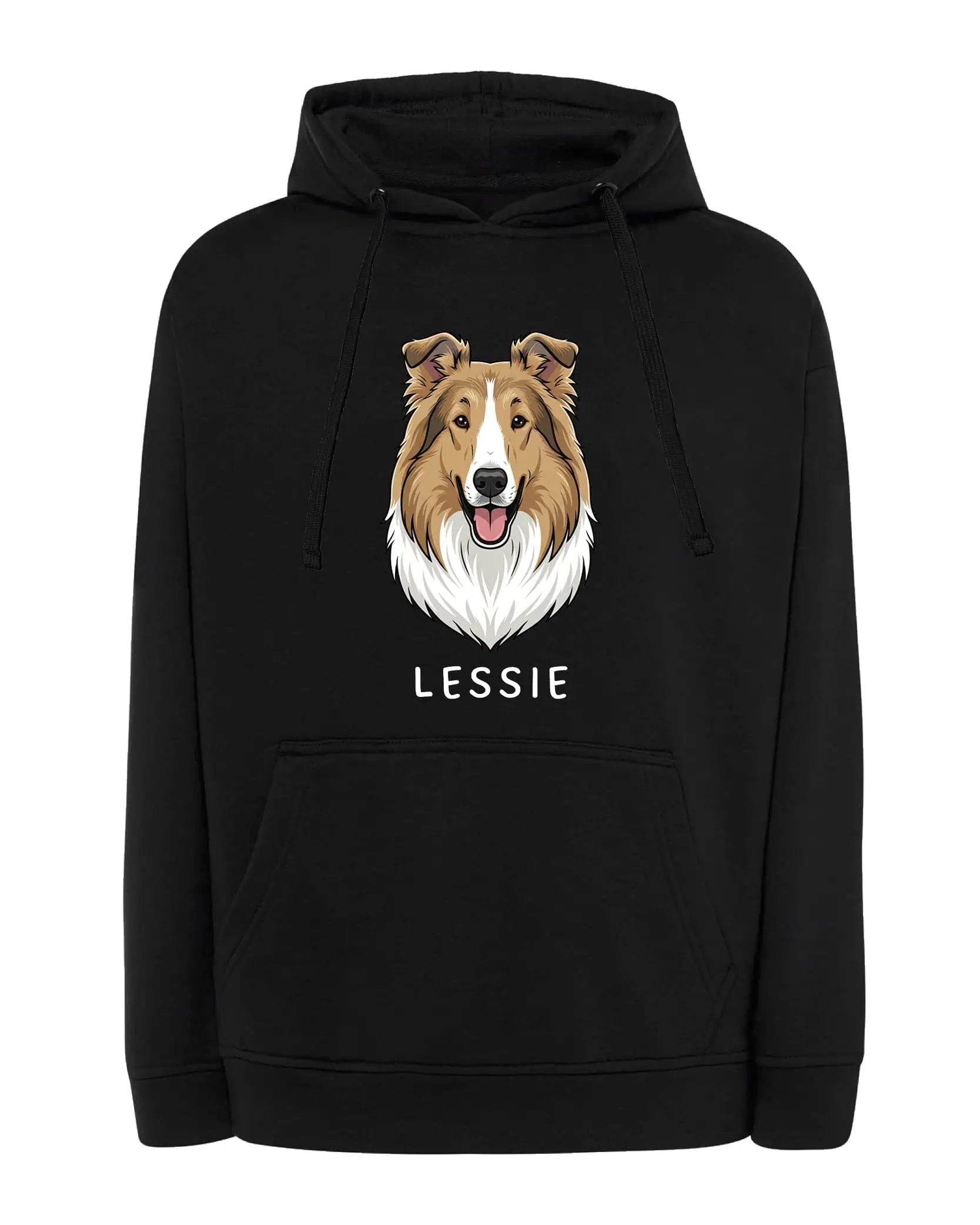 Mikina s kapucí Collie dlouhosrstá Personalizovaná Pes Černá XL