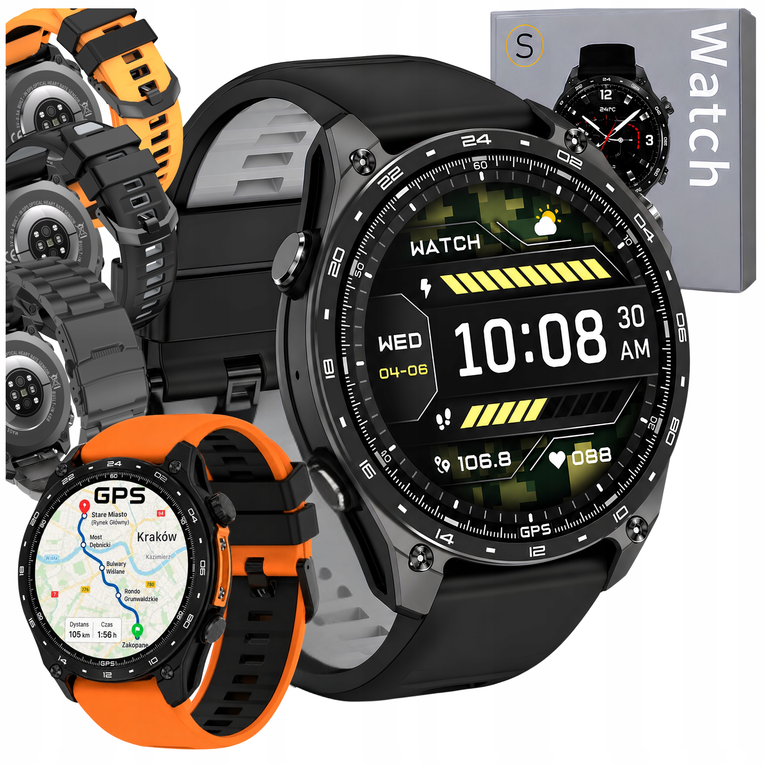 Chytré Hodinky Pánské Gps mapy Offline Amoled Bluetooth hovory Menu Pl Sport