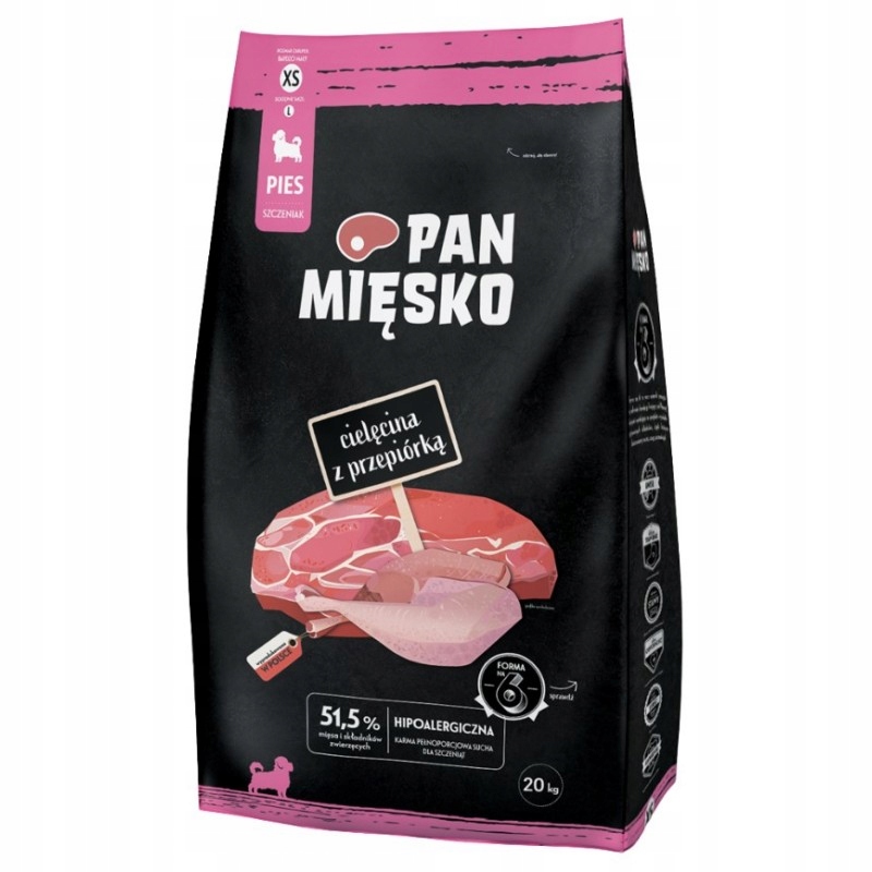 Pan Mięsko Karma sucha Cielęcina z Przepiórką Małe rasy Szczeniak Xs 20kg