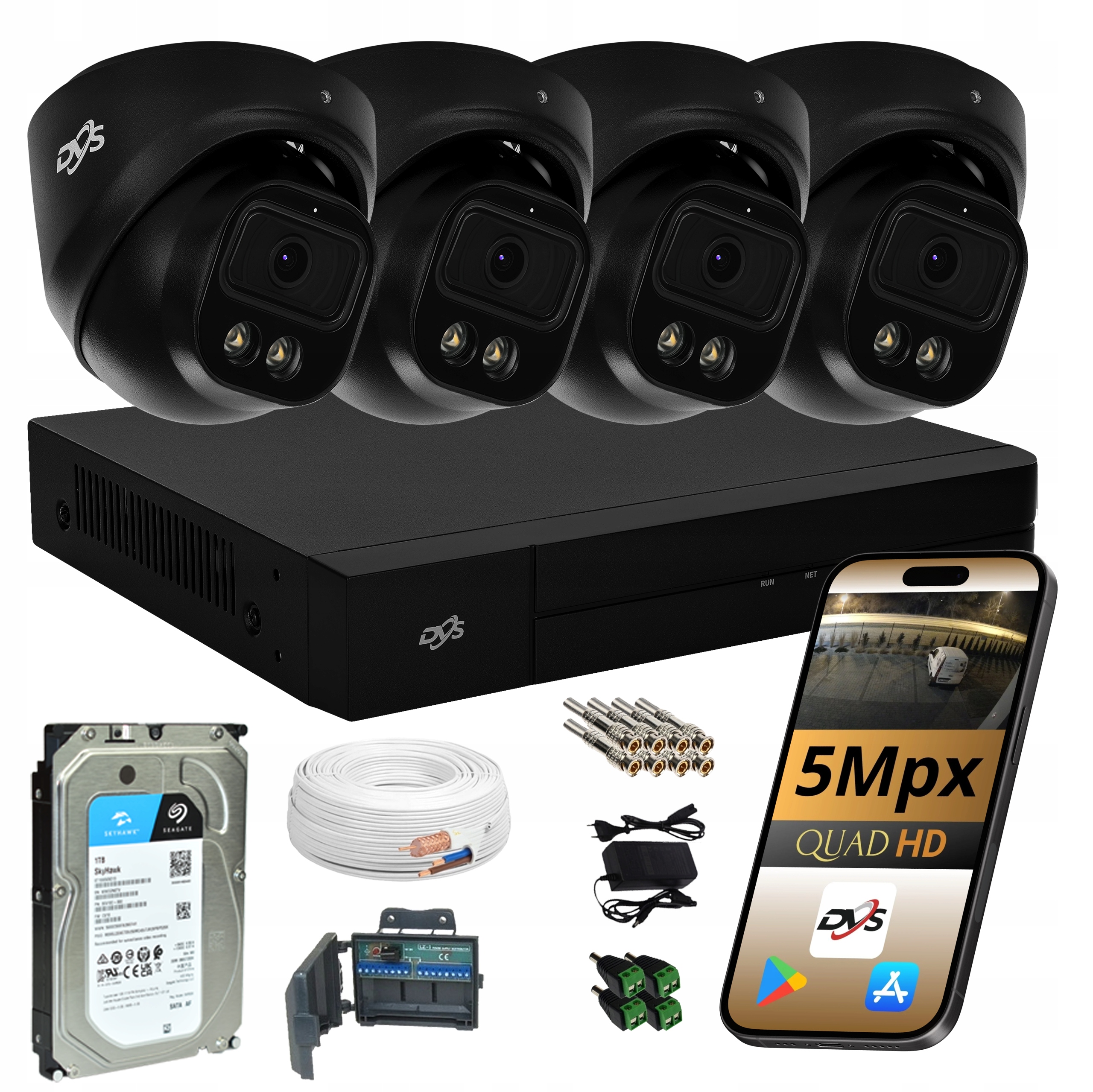 Sada Kamer Na Monitorovanie 4 Kamery 5Mpx Dvs Disk 1TB Vonkajšia Kopulka