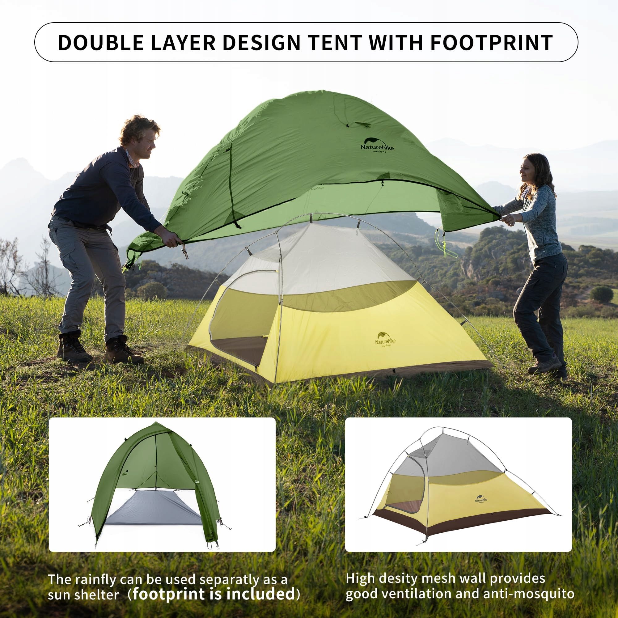 NATUREHIKE Cloud Up 2 Namiot Ultralekki 2 Osoby 3-4 Sezony Camping — miniatura 3