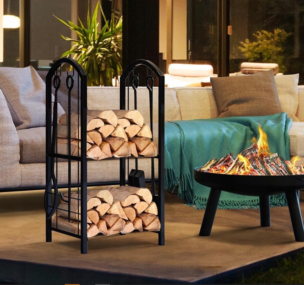 METALOWY STOJAK NA DREWNO - KOMINKOWY KOSZ Z PRZYBORAMI AKCESORIAMI ZESTAW Materiał metal