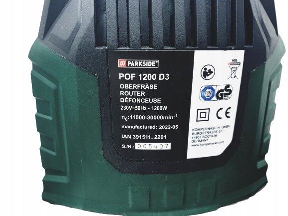 Frezarka górnowrzecionowa Parkside 1200 W Rodzaj frezarki górnowrzecionowa