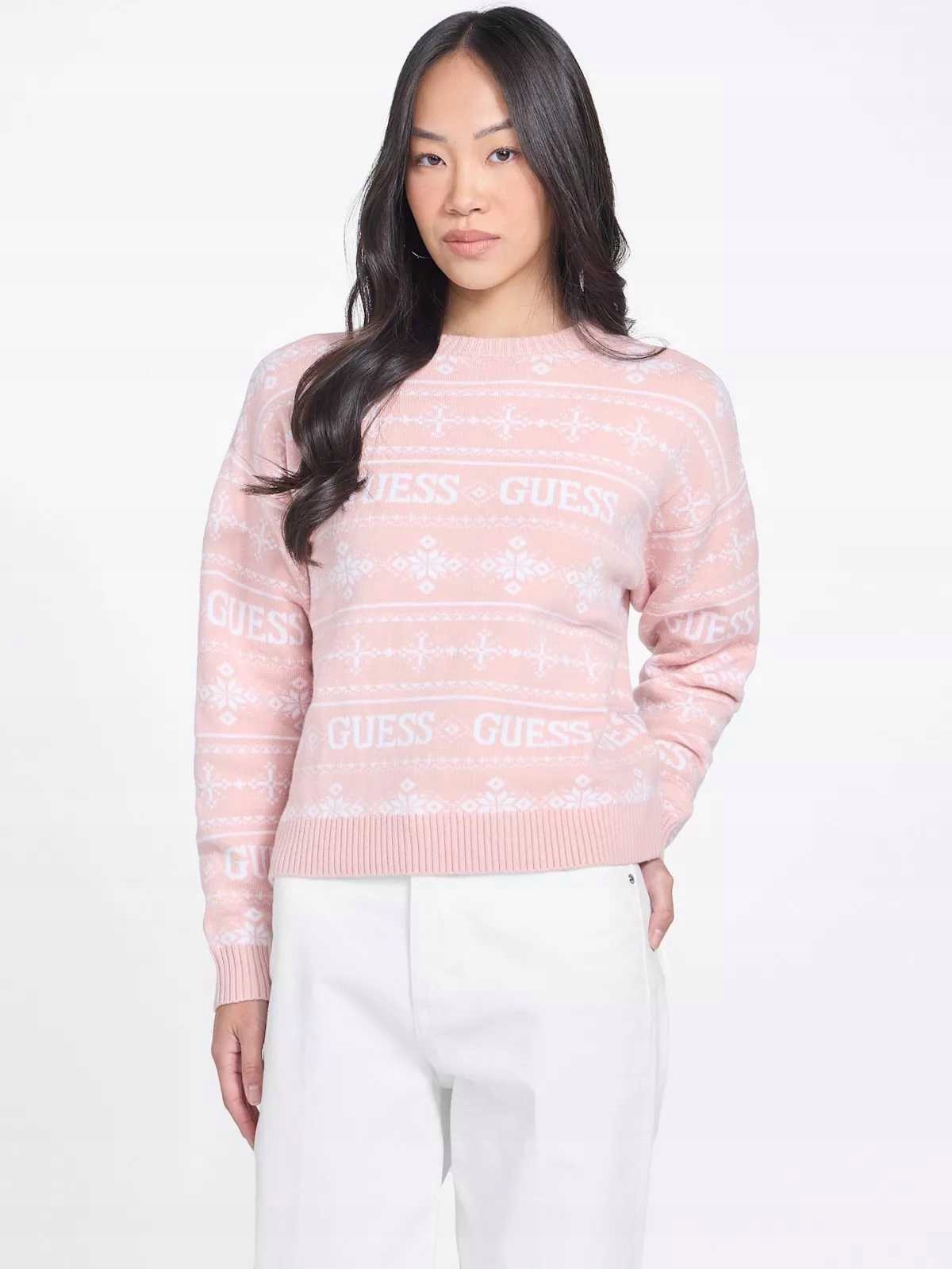 Guess dámský svetr Claus Logo Sweater růžový L