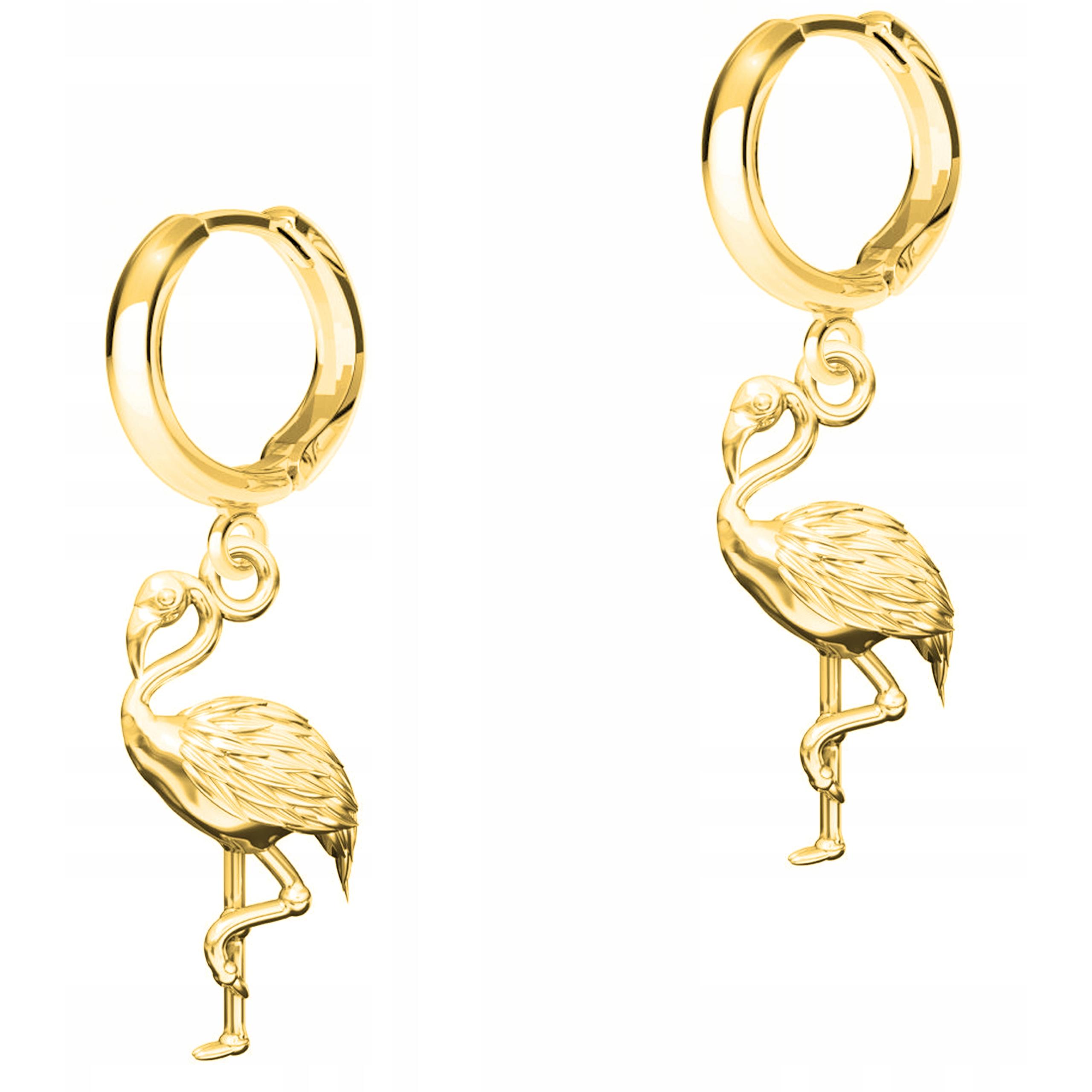 Zlaté Náušnice Plameňáci na Bigle s plameňákem Labuť Stříbro 925