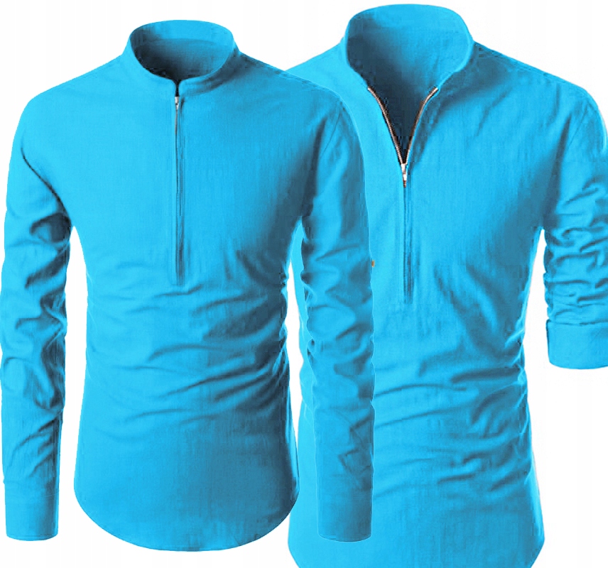 Pánská košile Stojáček na zip Denní lněná Prodyšná Len