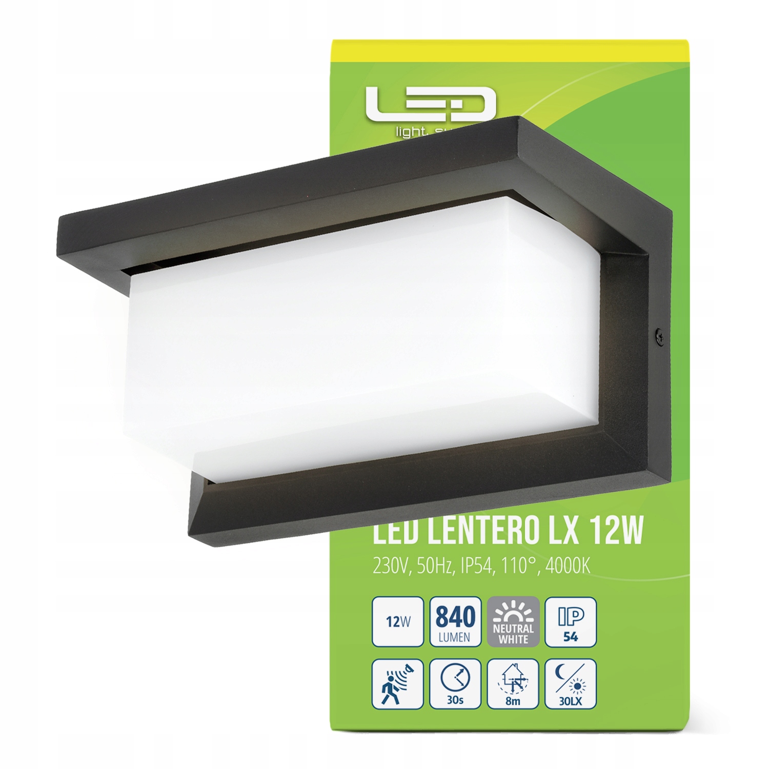 Zahradní nástěnné svítidlo 12W Snímač pohybu IP54 Venkovní lampa