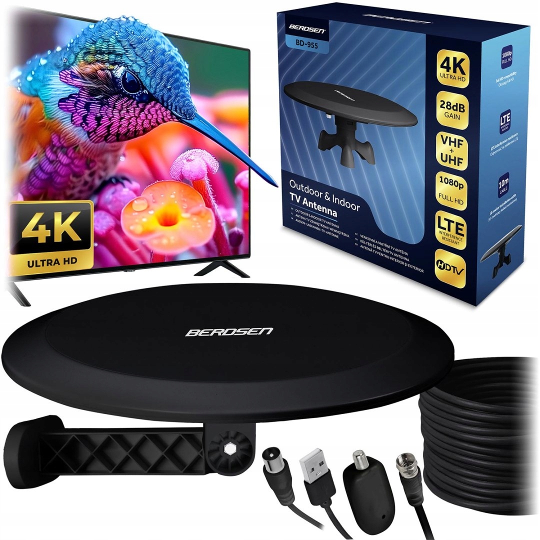 Vnitřní venkovní Tv anténa ultra Hd 4K Berdsen BD-955 černá