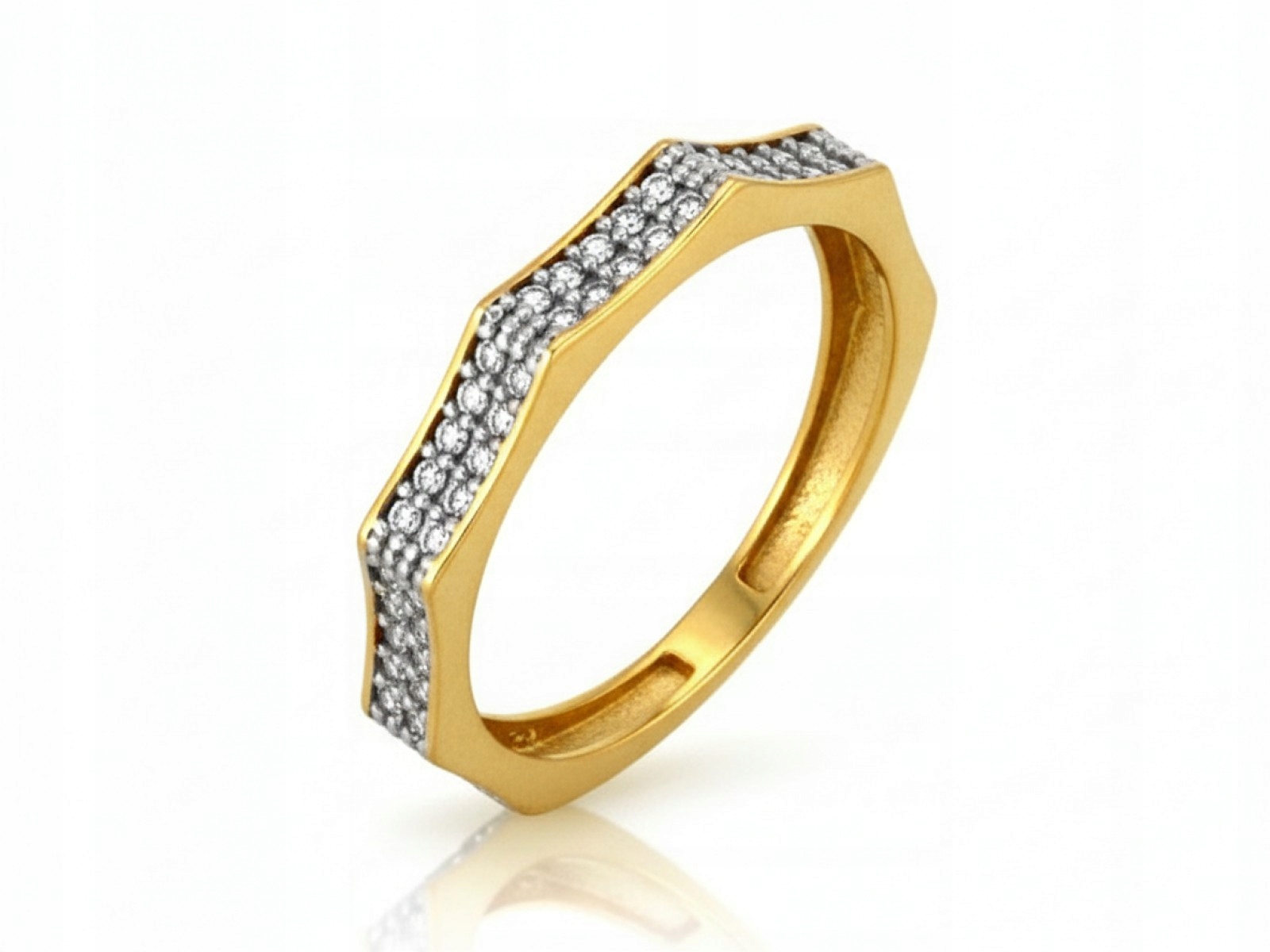 Zlatý prstýnek 585 hranatý Prsten 1.71 g s bílými zirkony r10