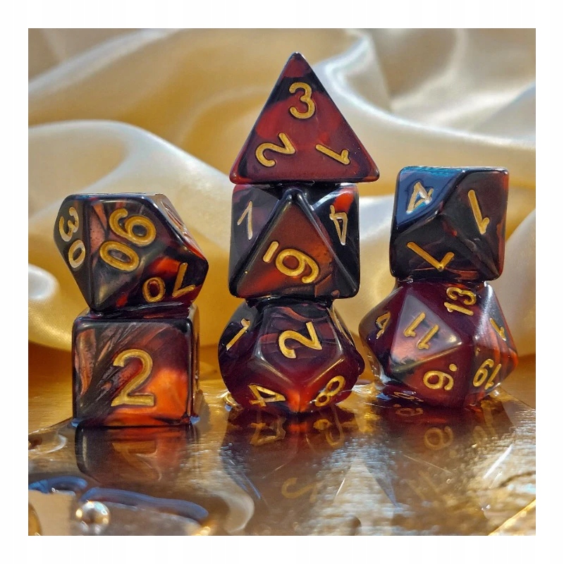 KRWAWY RUBIN ZESTAW 7 KOŚCI KOSTEK RPG Liczba ścian 4 6 8 10 12 20