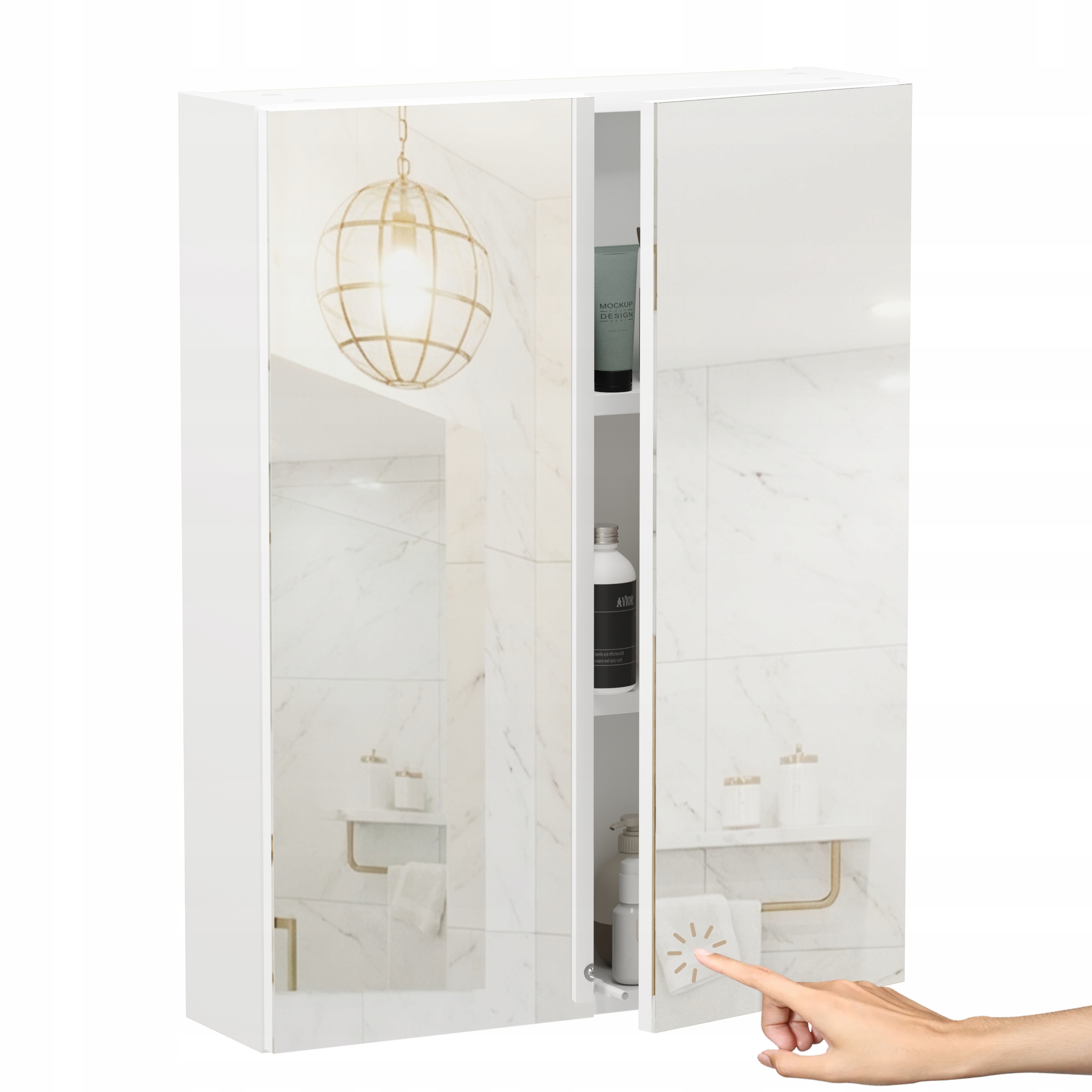 Závěsná koupelnová skříňka se zrcadlem bílá matná Dlaždice A Široká Do Koupelny