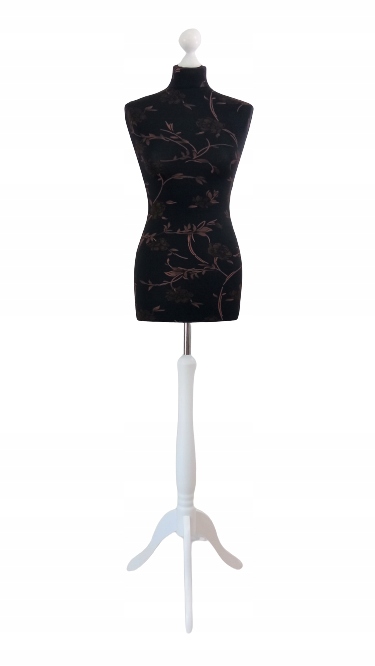 Krejčovská figurína 36 S/m černý vzor floristický stojan bílé dřevo