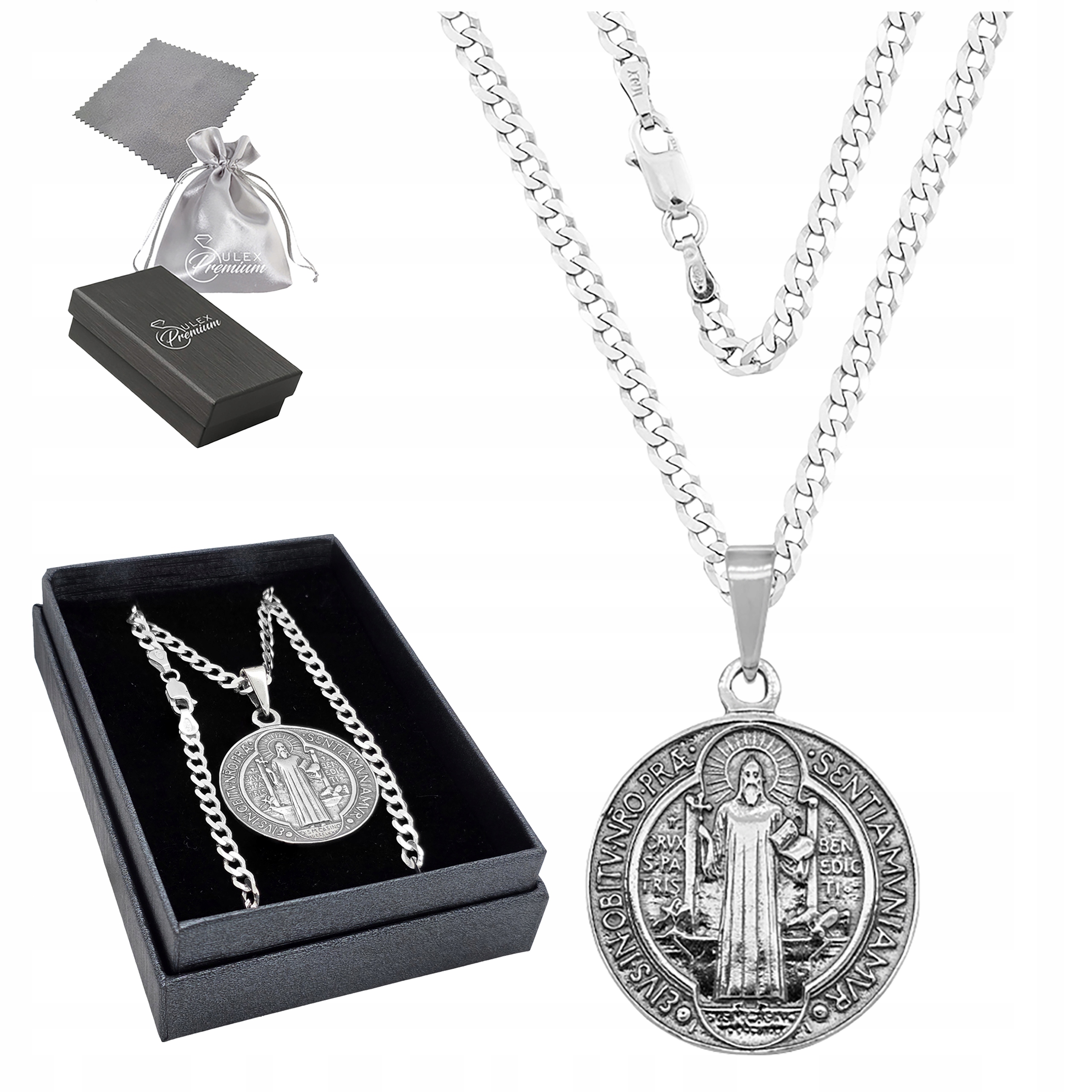 Náhrdelník Pancr Svatý Benedikt Stříbro ryzost 925 Náboženský Stříbrný 60 cm