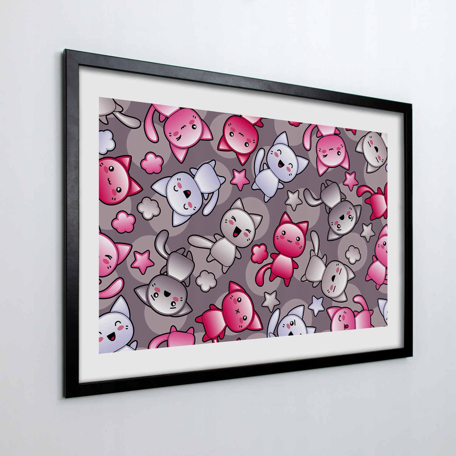 Obraz v rámu na zeď Kočky kawaii hvězdy 100x70