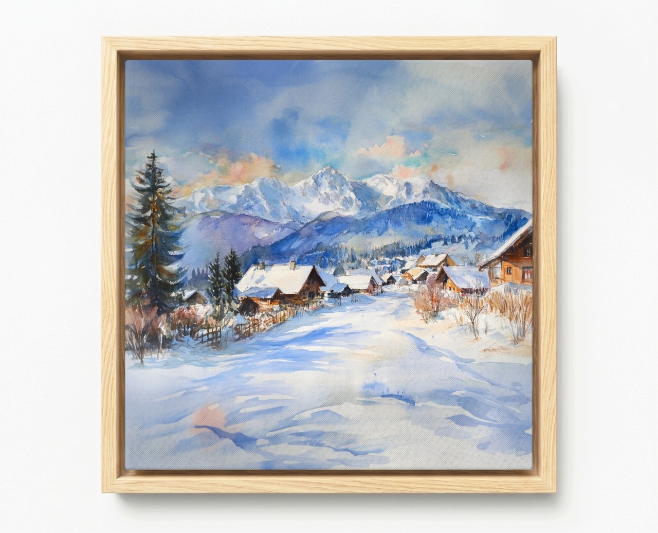 Obraz Rama American Box Górský Výhled Tatry Zima Sníh Vesnice Domy 50x50