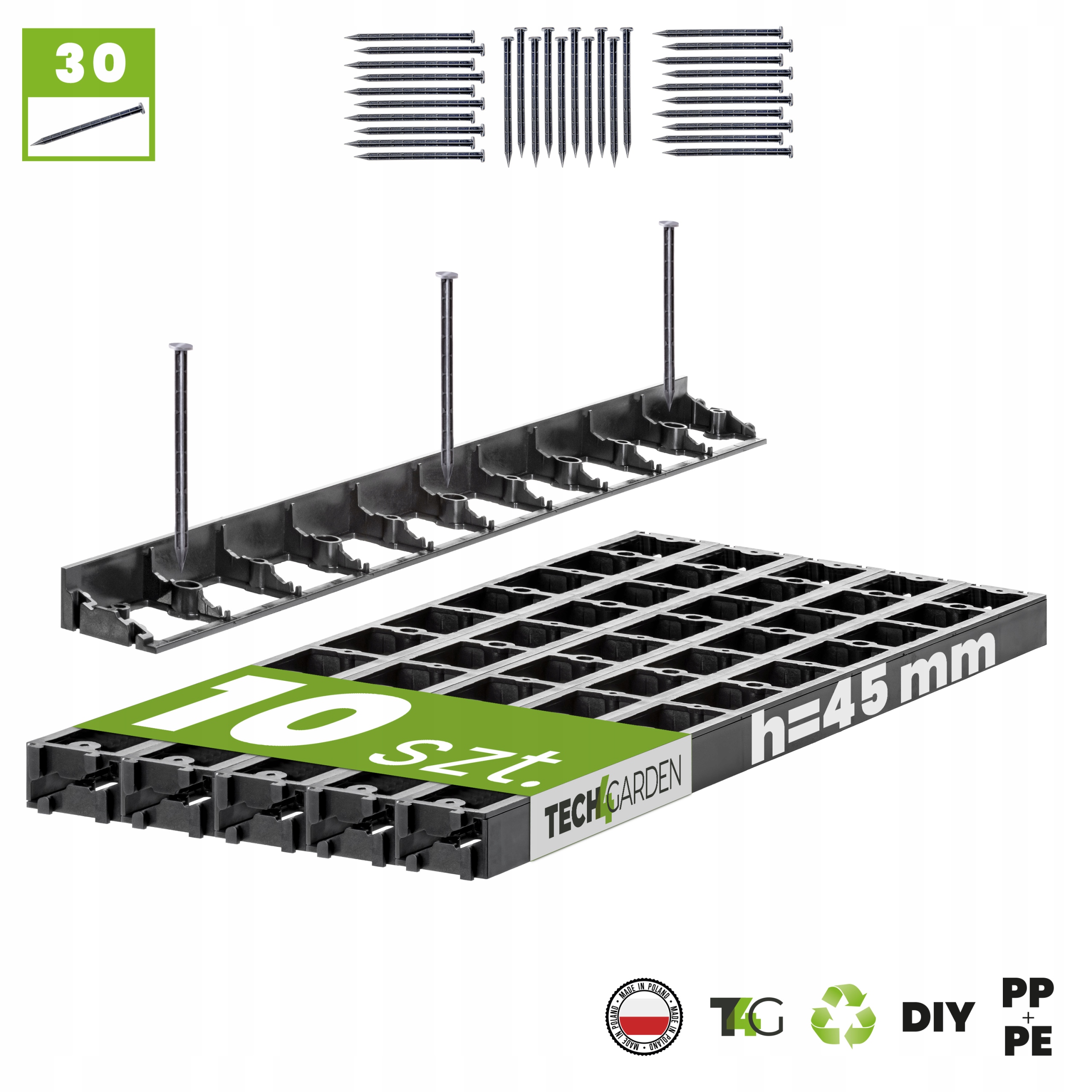 

10 sztuk Obrzeże trawnikowe 45 Border + 30 kotw