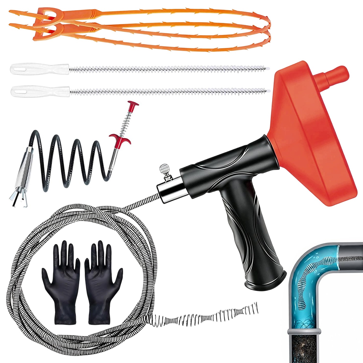 33 Ft Elastická hydraulická spirála pro trubky s odolným bubnem Abs